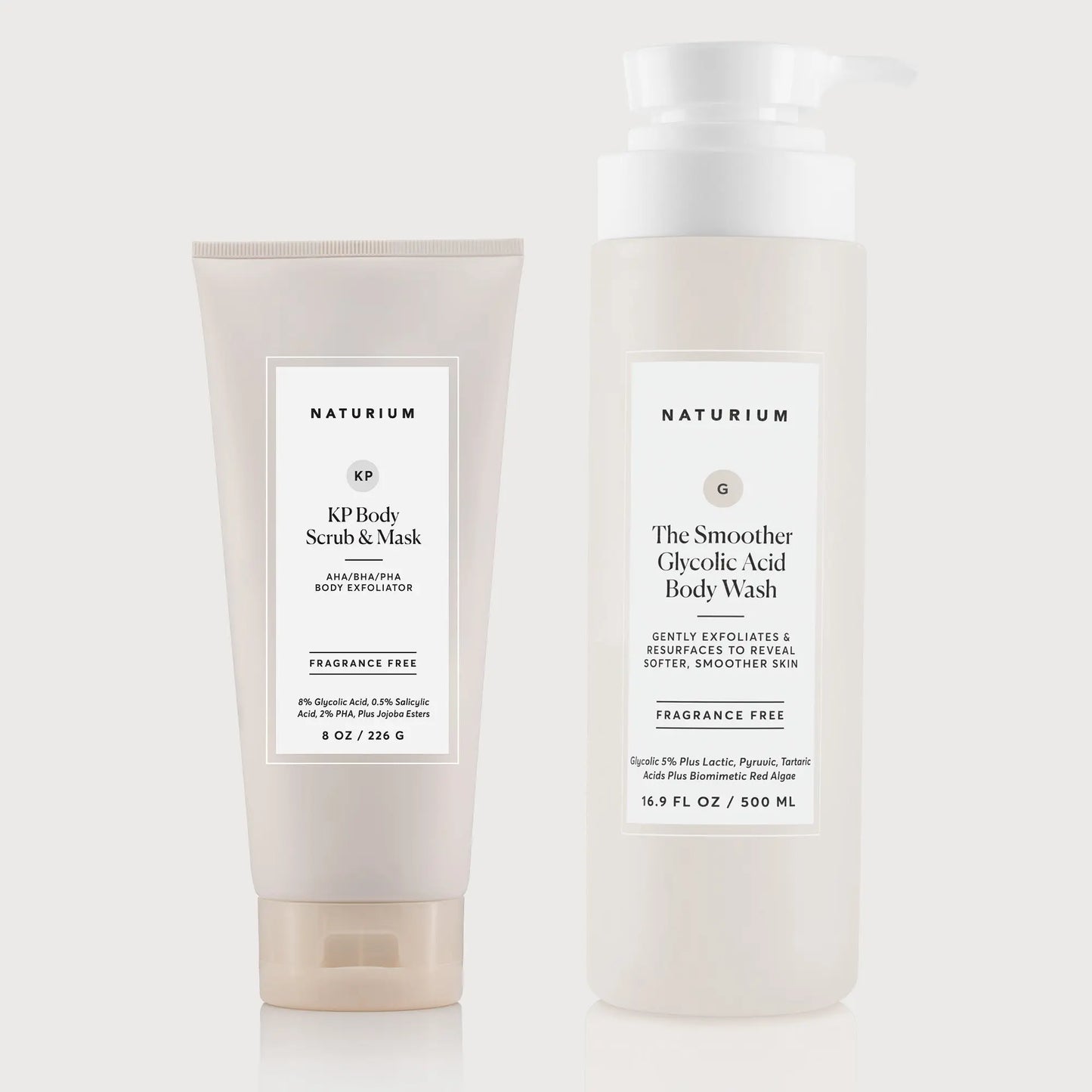 Naturium the Exfoliating Body Bundle, KP Body Scrub & Mask and the Smoother Glycolic Acid Body Wash