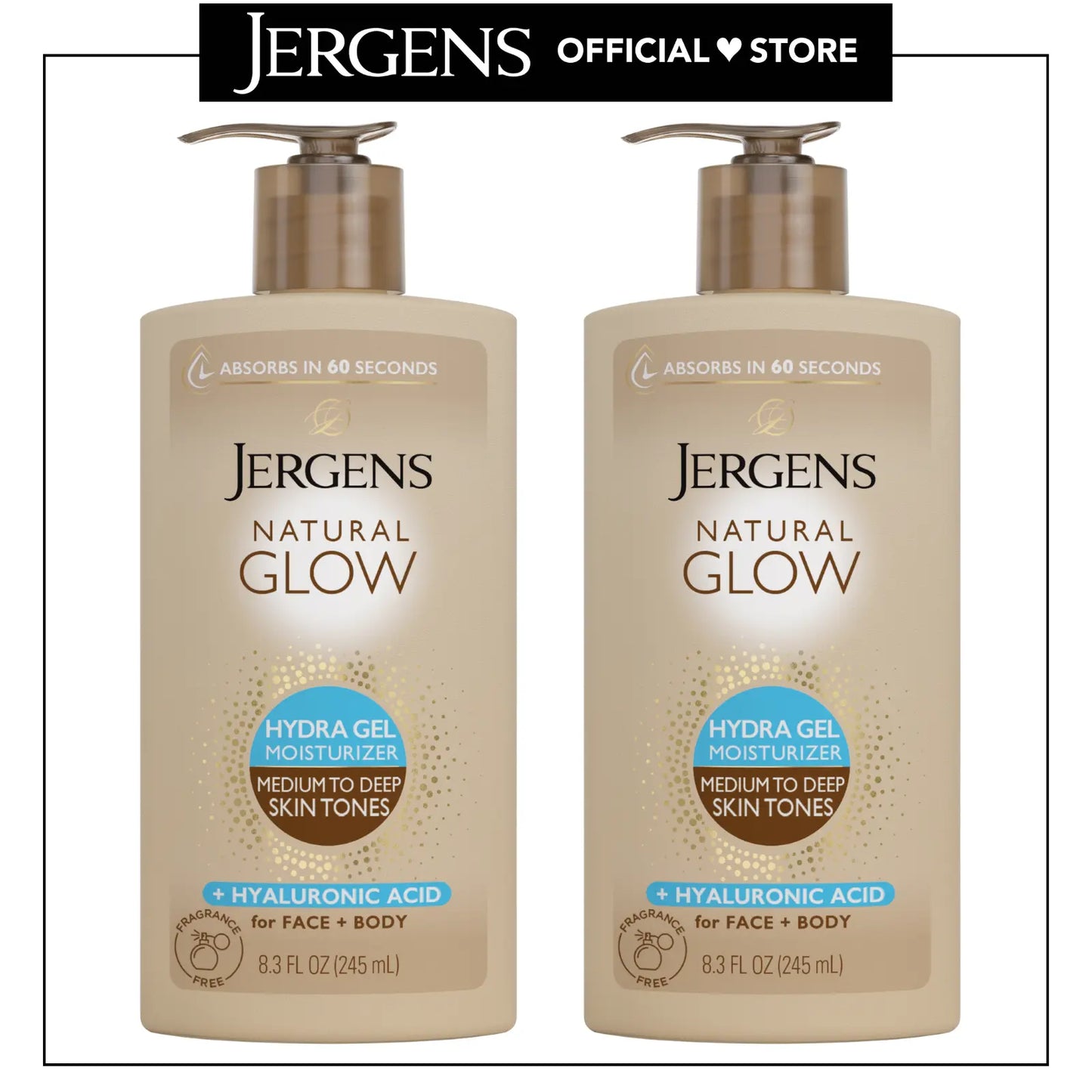 Jergens Natural Glow Hydra Gel Moisturizer + Hyaluronic Acid, Hydrating Tanning Gel Cream for Face and Body, Fragrance-Free Self Tanner, 8.3 Oz
