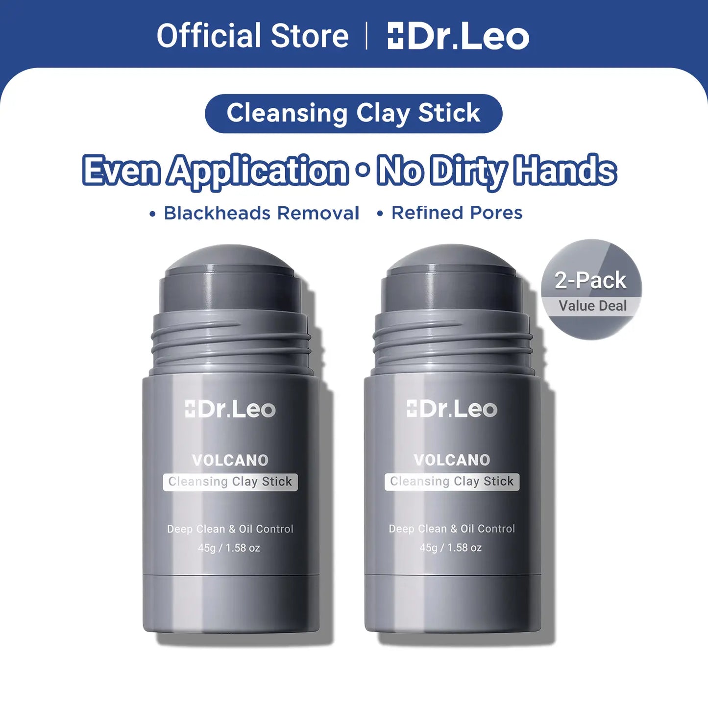 Dr.Leo Clay Mask Stick | No Mess & No Dirty Fingers | Deep Pore Cleansing, Blackhead Removal & Oil Control 45G #Summervibes
