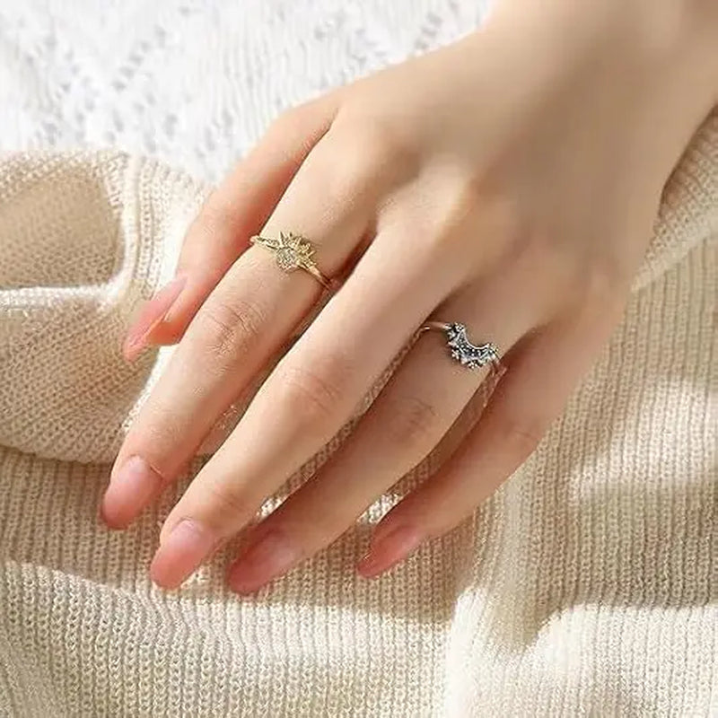 Adjustable Sun & Moon Design Ring Set, New Style Fashion Jewelry for Party, Daily Clothing Decor, Trendy Gift for Your Girlfriend
