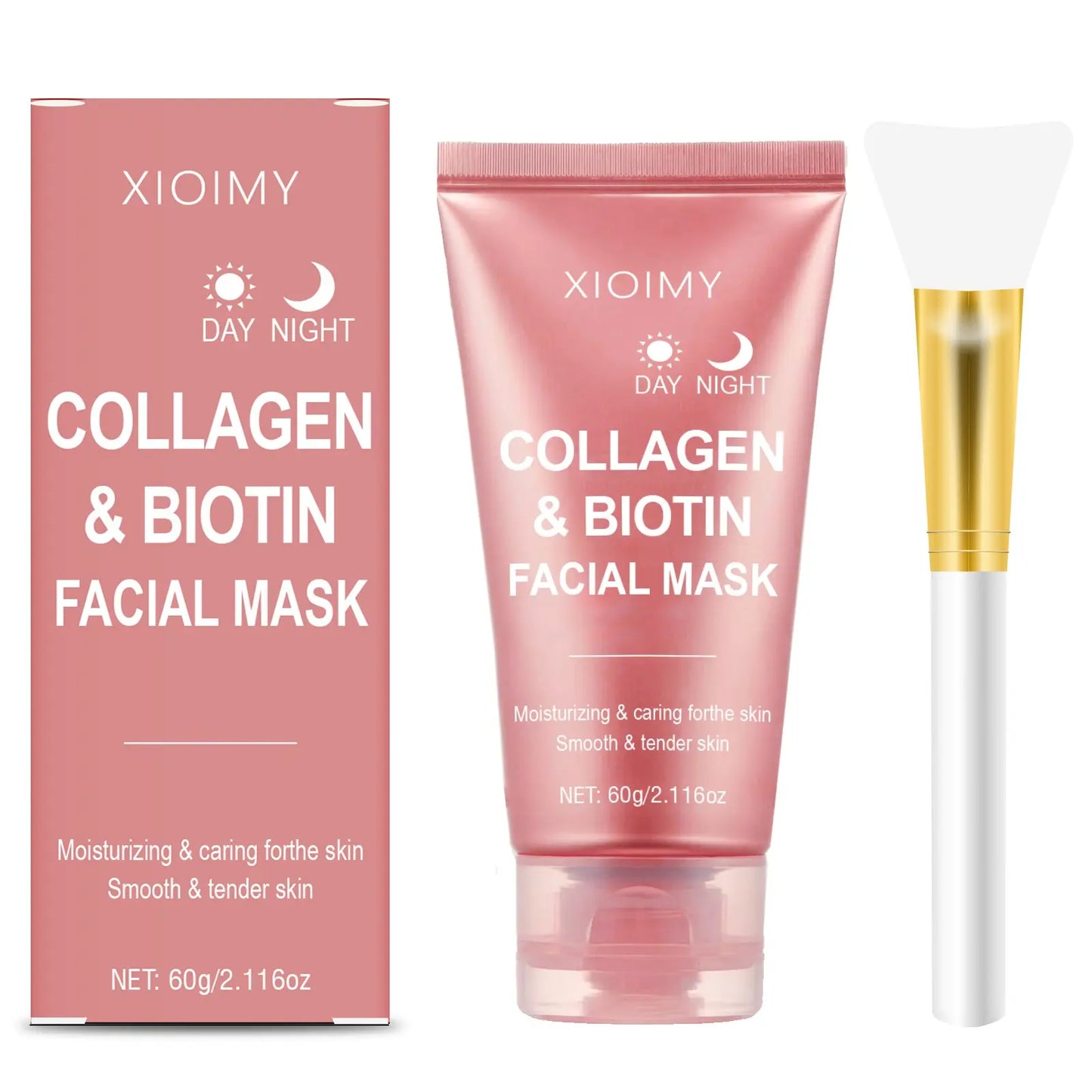 60G Collagen Biotin Day & Night Mask, Rich Collagen Essence, Moisturizing Smooth Skin, Daily Hydrating Facial Care, Face Mask for All-Day Moisture