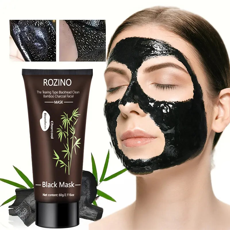 [Two Pack]Rozino Bamboo Charcoal Facial Mask 60G - Blackhead Clean Pore Cleansing Purifying Exfoliating Super Moisture Peel Skincare for Radiance Hydration - Outdoorfun Gentle