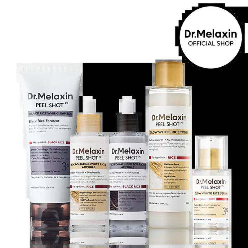 [Dr.Melaxin Official] the Ultimate Exfoliating Glow Rice Routine Set Exfoliating Glow Rice Peel Shot Facial Cleanser Pore Care Serum Skin Repair Care