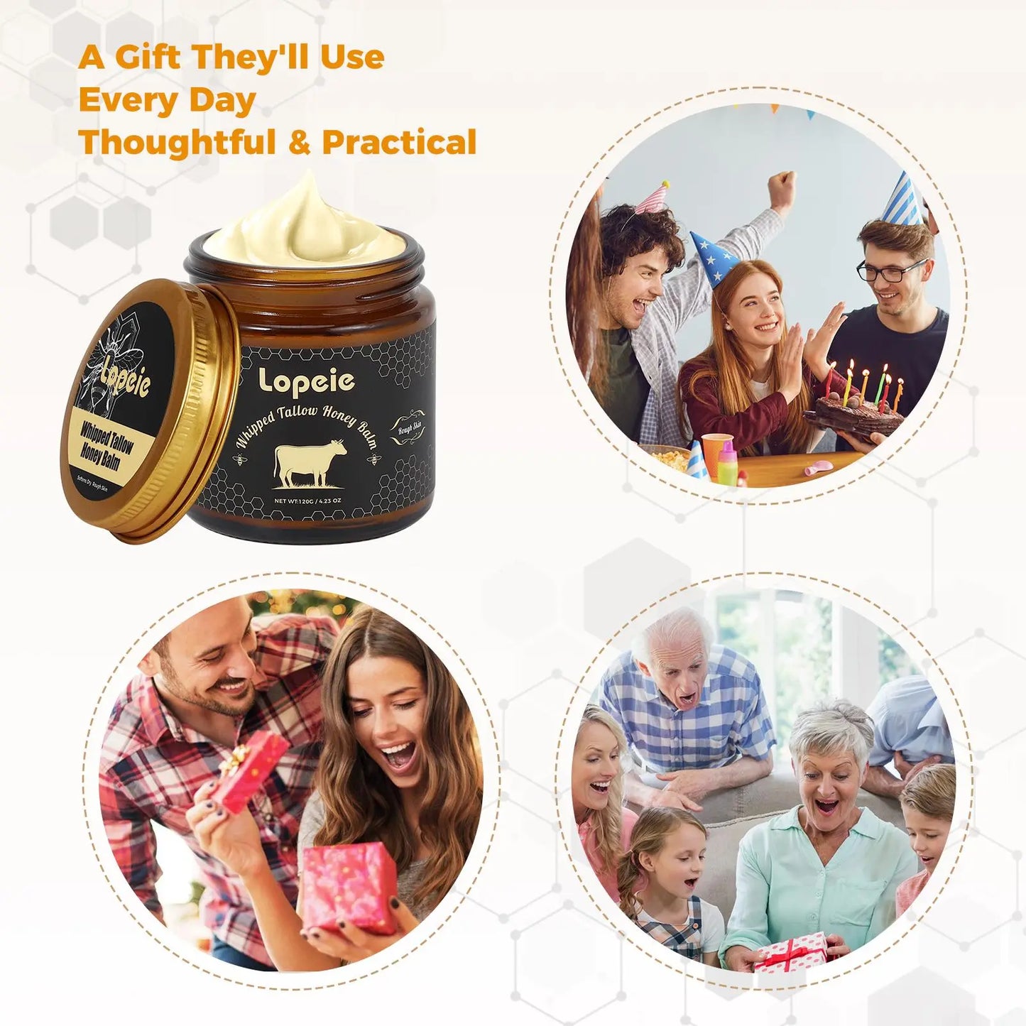 Lopeie Whipped Grass-Fed Beef Tallow Honey Balm - 4 Oz,Moisturizing Cream for Soft, Smooth Skin - Handmade All-Natural Moisturizer - Hydrating, Comfort, Moisture Boost Cream, Luminous Firming Cream, Body Care, Hydrating Dry Skin