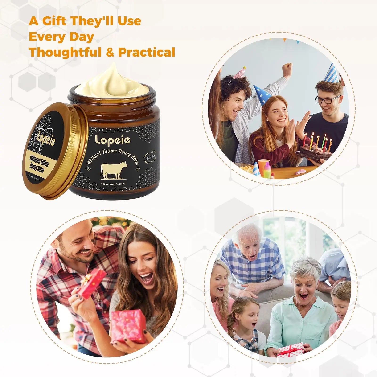 Lopeie Whipped Grass-Fed Beef Tallow Honey Balm - 4 Oz,Moisturizing Cream for Soft, Smooth Skin - Handmade All-Natural Moisturizer - Hydrating, Comfort, Moisture Boost Cream, Luminous Firming Cream, Body Care, Hydrating Dry Skin