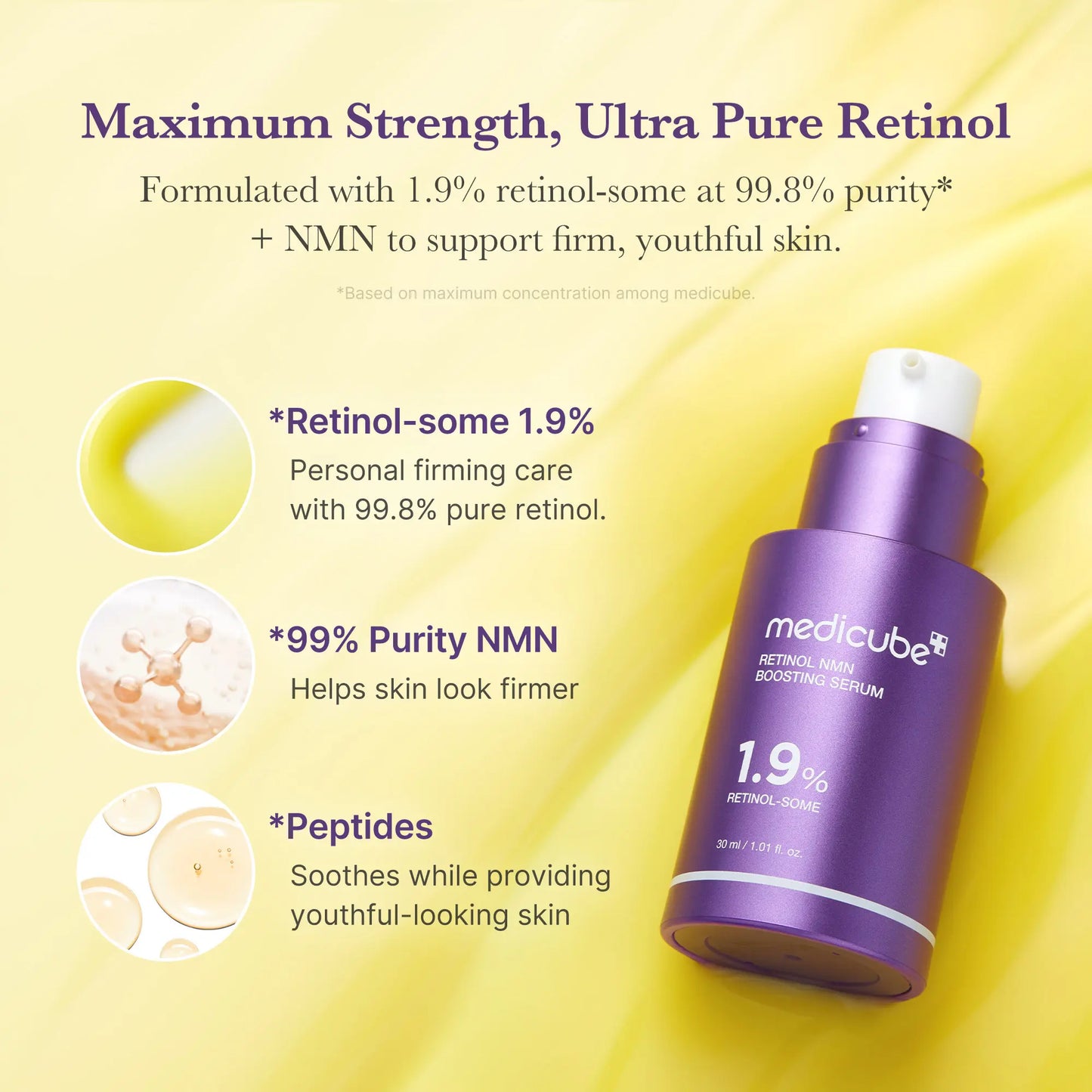 [Medicube] Retinol 1.9% Boosting Serum for Intensive Firming, Hydration, and Plumping Care | Smooth, Radiant, and Youthful-Looking Skin with 99.8% Pure Potent Formula | 30Ml (1.01 Fl.Oz)