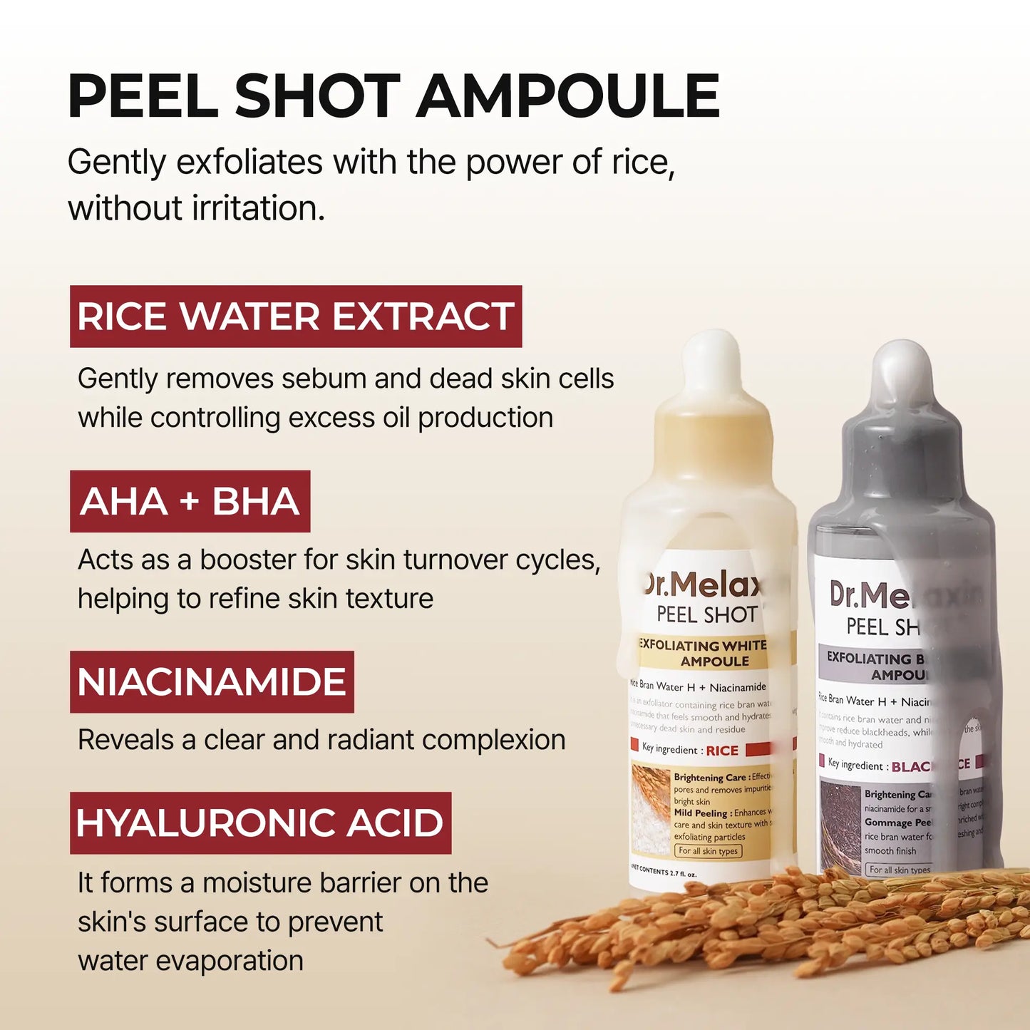 [Dr.Melaxin Official] Body & Face Peel Shot Duo - Glow Rice Peeling Ampoule Gentle Exfoliant Korean Radiant Skin Care Pure Kojic Acid & Turmeric