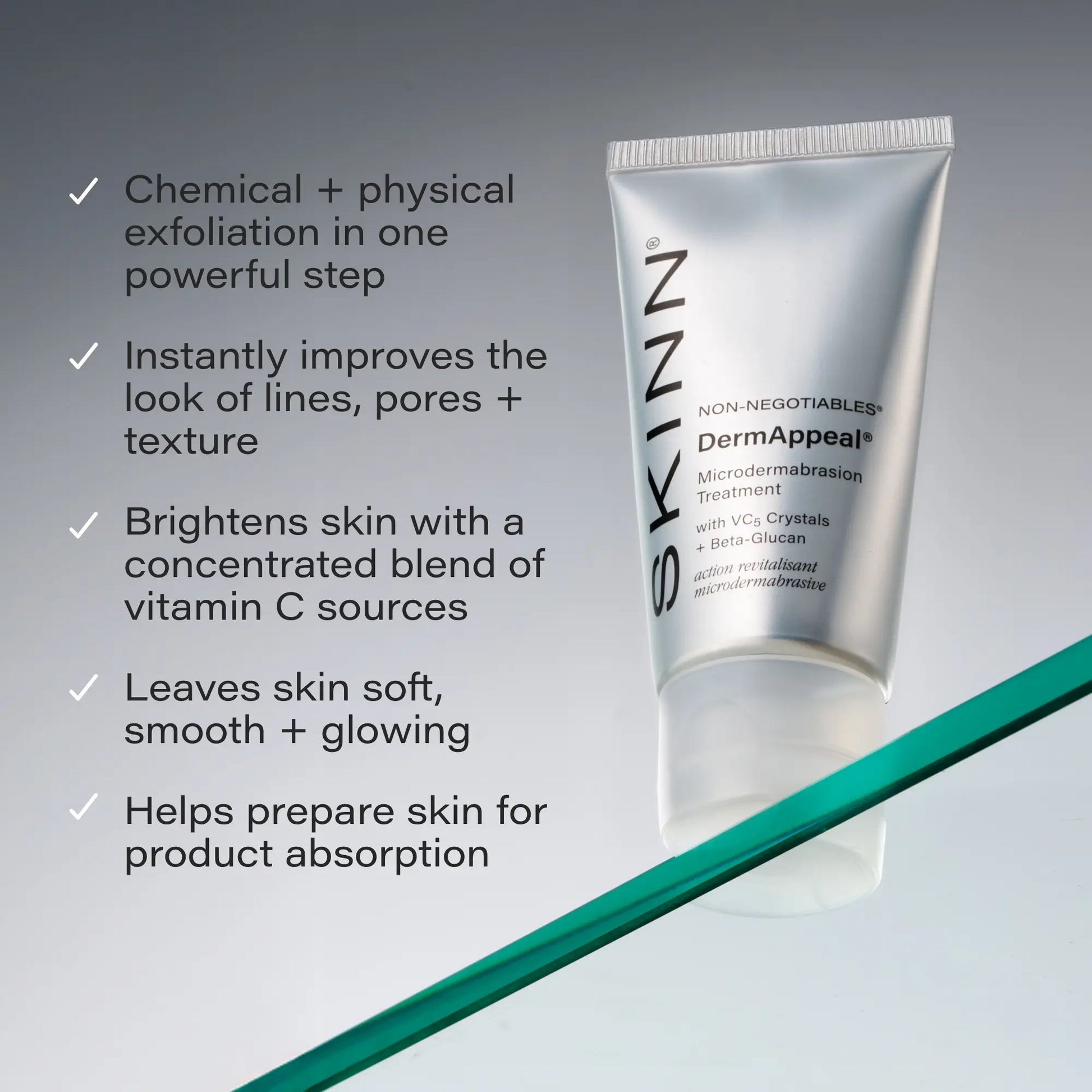 SKINN Cosmetics Dermappeal Microdermabrasion Beautytreatment W/ V5 Crystal Technology Facial Exfoliate Tube - Powerful Microdermabrasion Skincare Treatment for All Skin Types Brightening Exfoliating Moisturizing Chemical Exfoliant