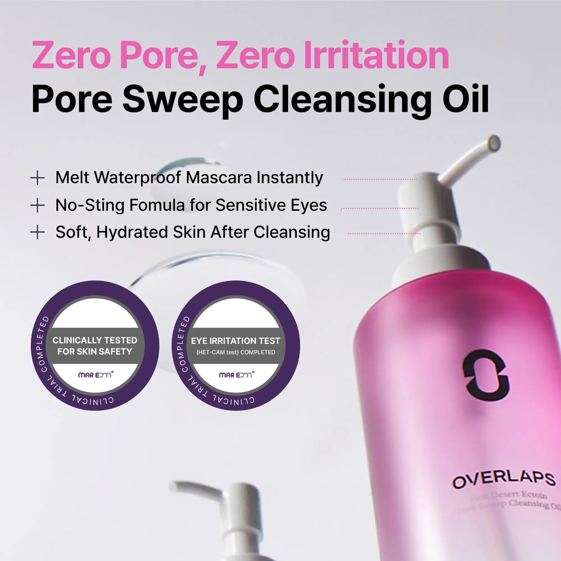 OVERLAPS Pink Desert Ectoin Pore Sweep Cleansing Oil | Gentle Oil Cleanser for Face, Makeup Blackhead Remover, Deep Cleansing, Korean Skin Care for Sensitive Skin, 6.76 Fl.Oz.