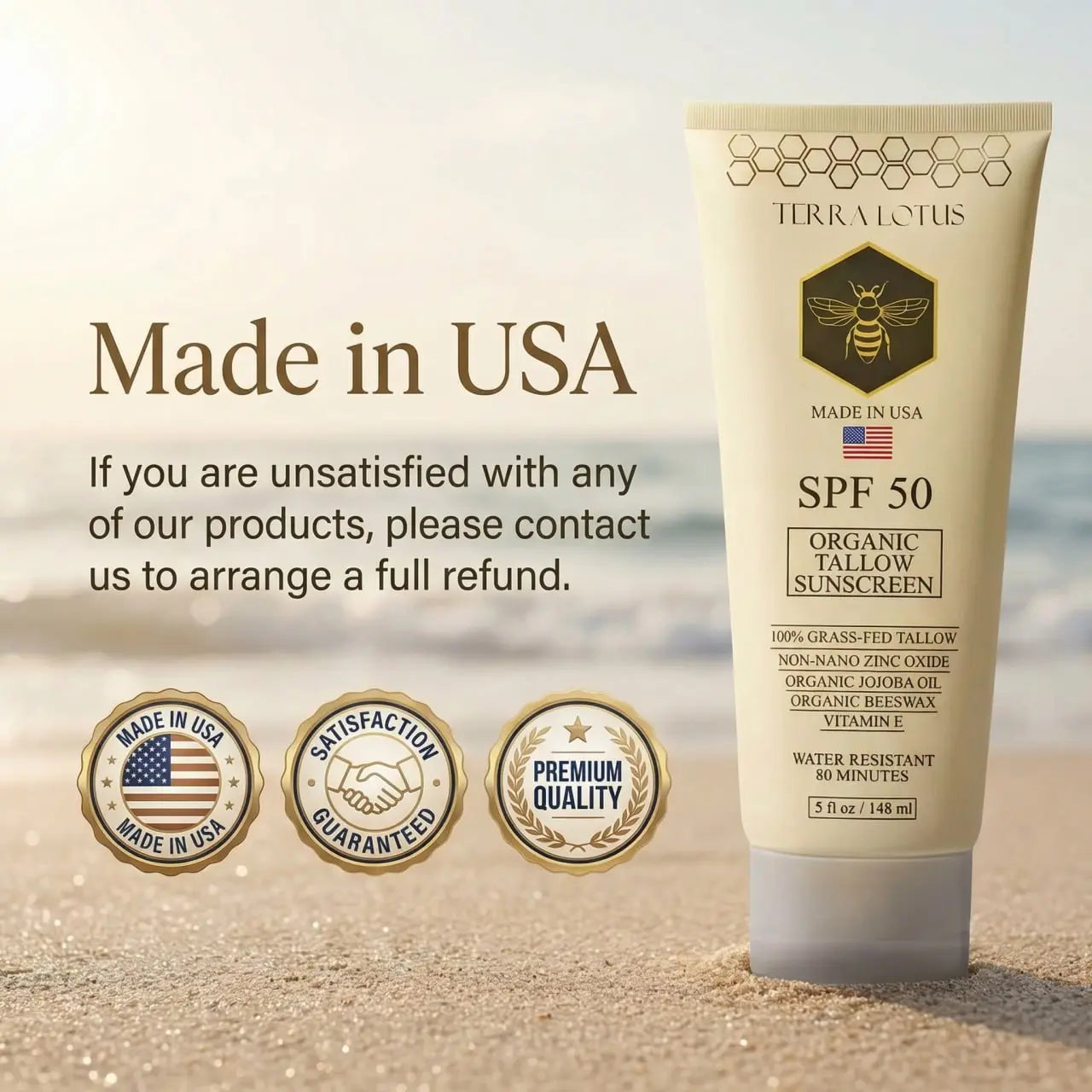 Organic Tallow Sunscreen - Natural Mineral Sunscreen SPF 50 - Safest Organic Natural Tallow & Zinc Oxide Sunblock | Reef Safe, Clean Non-Greasy Formula for Face and Body Skin Repair Skin Repair