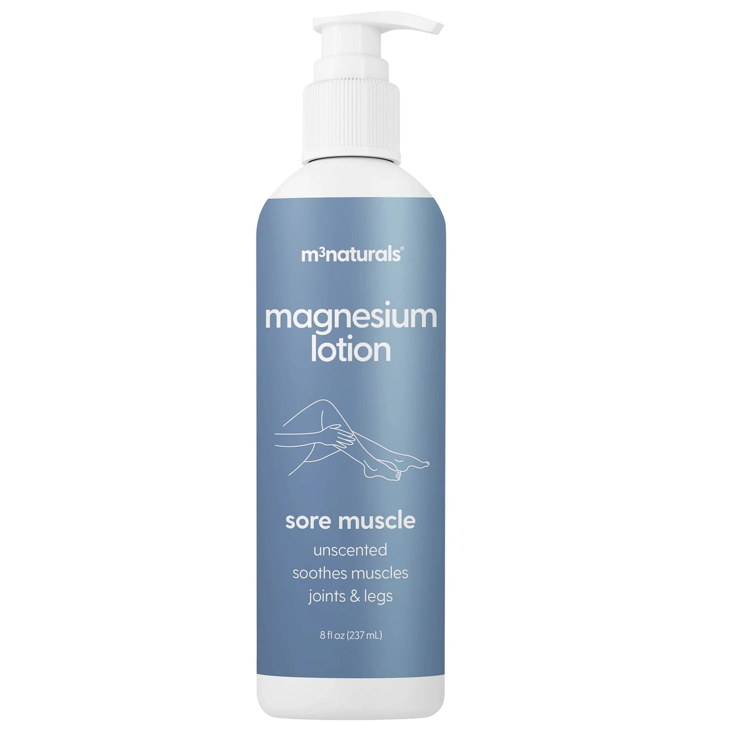 Unscented Magnesium Lotion for Sleep & Leg Cramps, Suitable for Sensitive Skin, Helps with Muscle Relaxation, Soothes Tired Legs & Foot Aches and Supports Restful Nights, 8 Fl Oz by M3