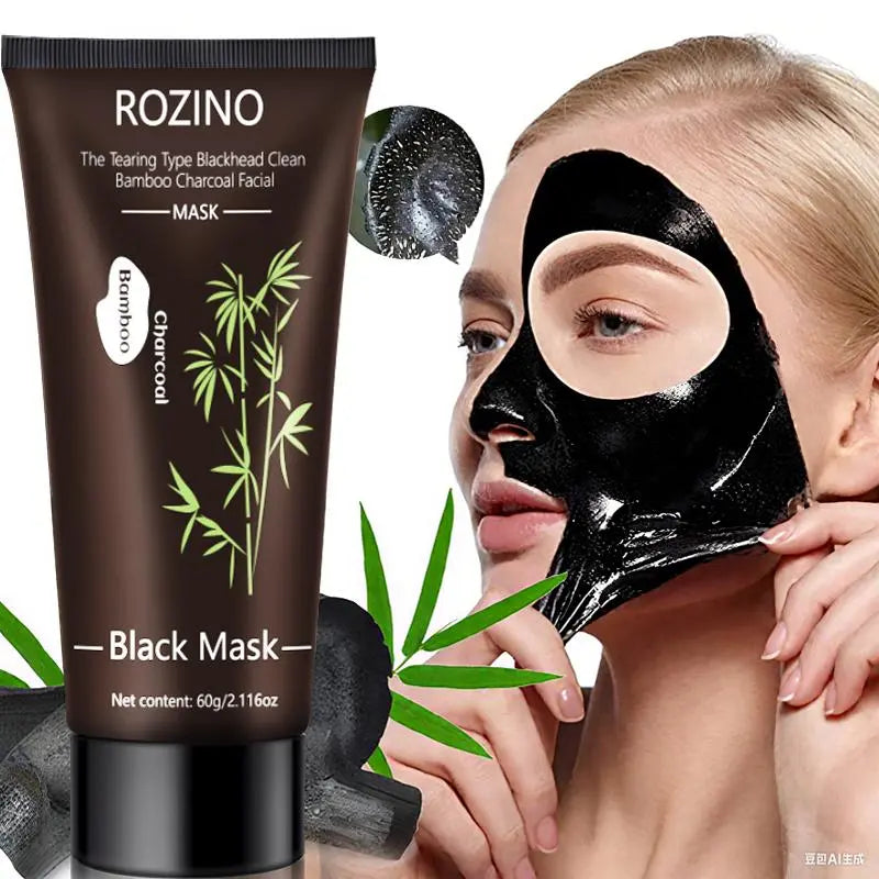 [Two Pack]Rozino Bamboo Charcoal Facial Mask 60G - Blackhead Clean Pore Cleansing Purifying Exfoliating Super Moisture Peel Skincare for Radiance Hydration - Outdoorfun Gentle
