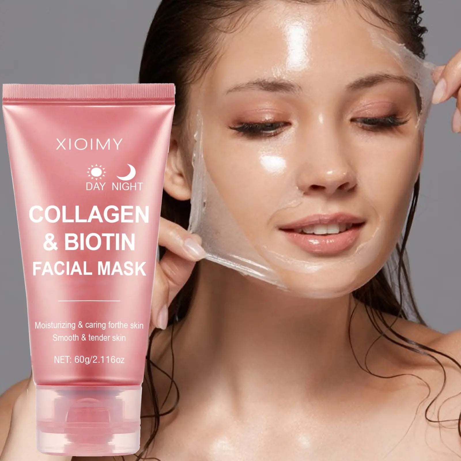 60G Collagen Biotin Day & Night Mask, Rich Collagen Essence, Moisturizing Smooth Skin, Daily Hydrating Facial Care, Face Mask for All-Day Moisture