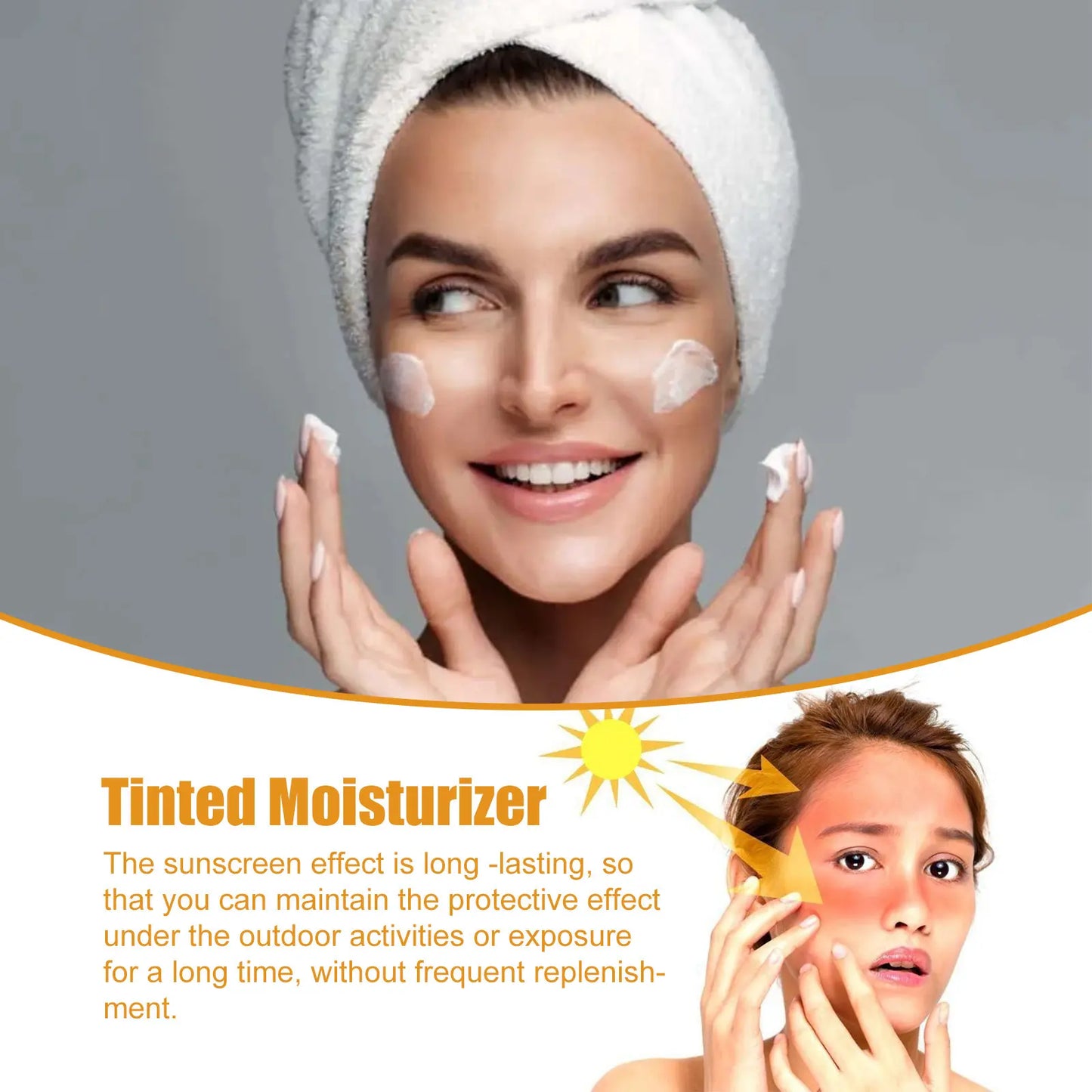 Sunscreen to Prevent Sunburn and Tanning, Universal Tinted Face Moisturizer Sunscreen, SPF 50 PA+++, Water Resistant and Non-Greasy,For All Type Skin Facial Skincare