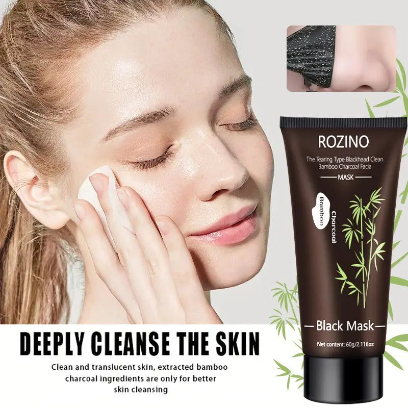 [Two Pack]Rozino Bamboo Charcoal Facial Mask 60G - Blackhead Clean Pore Cleansing Purifying Exfoliating Super Moisture Peel Skincare for Radiance Hydration - Outdoorfun Gentle