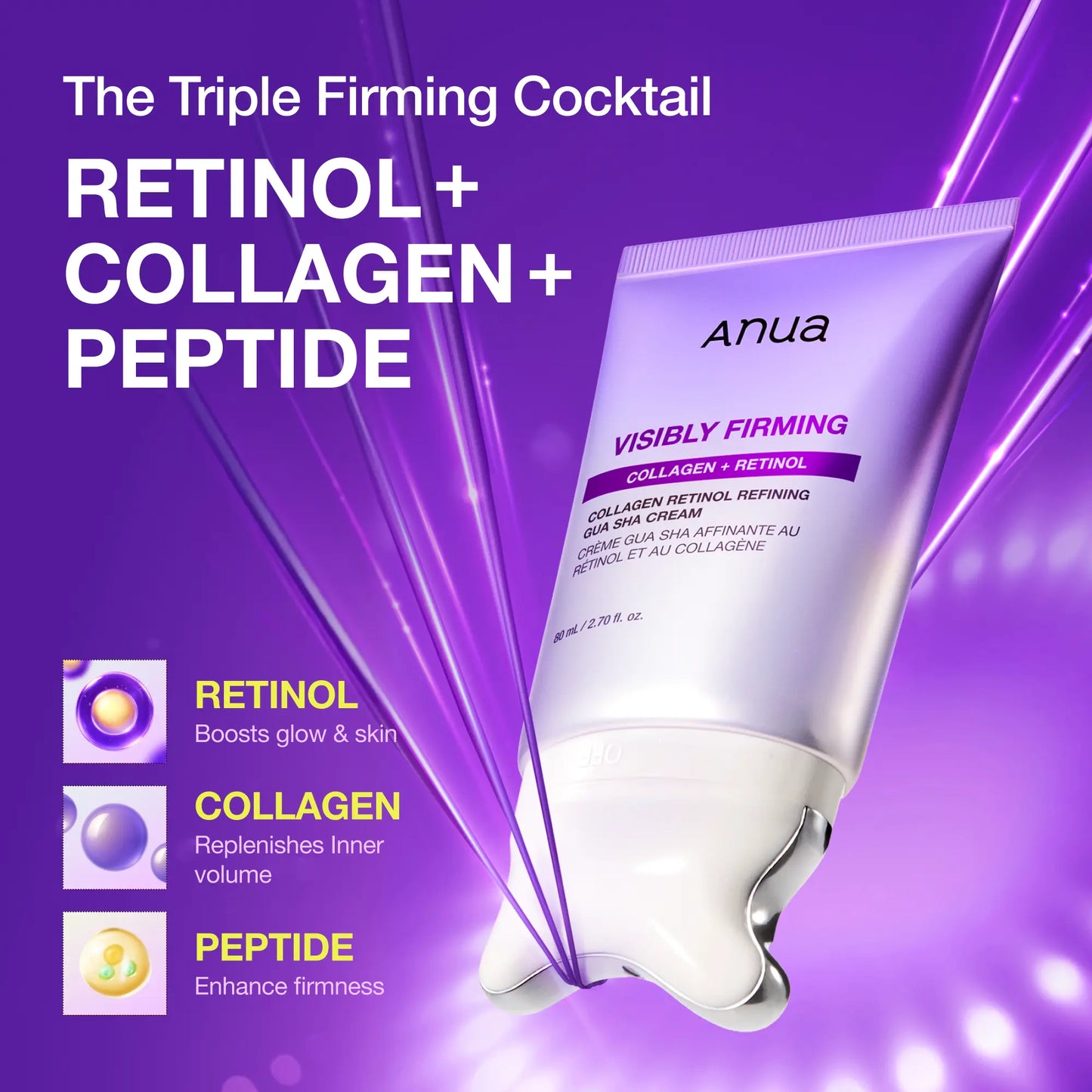 [Anua] 2-In-1 Collagen Retinol Refining Guasha Lifting Cream, 5-Minute Instant De-Puffing & Lifting Face Massager, Jawline Definer, Peptide & Retinol for Wrinkle Care,Plumping Elasticity for Sagging Skin, Premium At-Home Spa Ritual