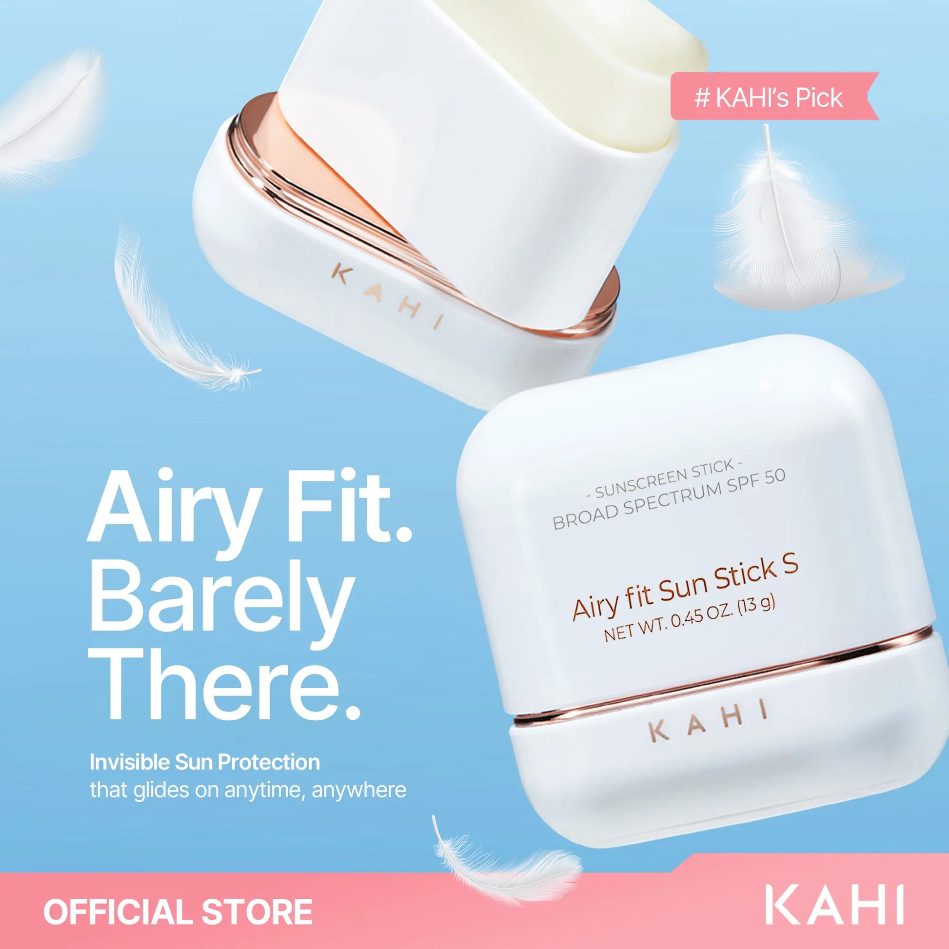 KAHI Airy Fit Sun Stick S SPF 50+ Official Product Triple Functional Broad Spectrum Face Sunscreen Stick - Waterproof, Sweatproof & Sandproof - Ultra-Lightweight & Non-Greasy Sun Shield - Korean Skin Care 0.49 Oz