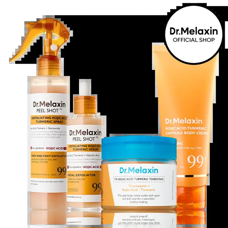 [Dr.Melaxin Official] Kojic Acid Turmeric Amber Face & Body Care Set, Dark Spot & Pigmentation Care for Uneven Skin Tone