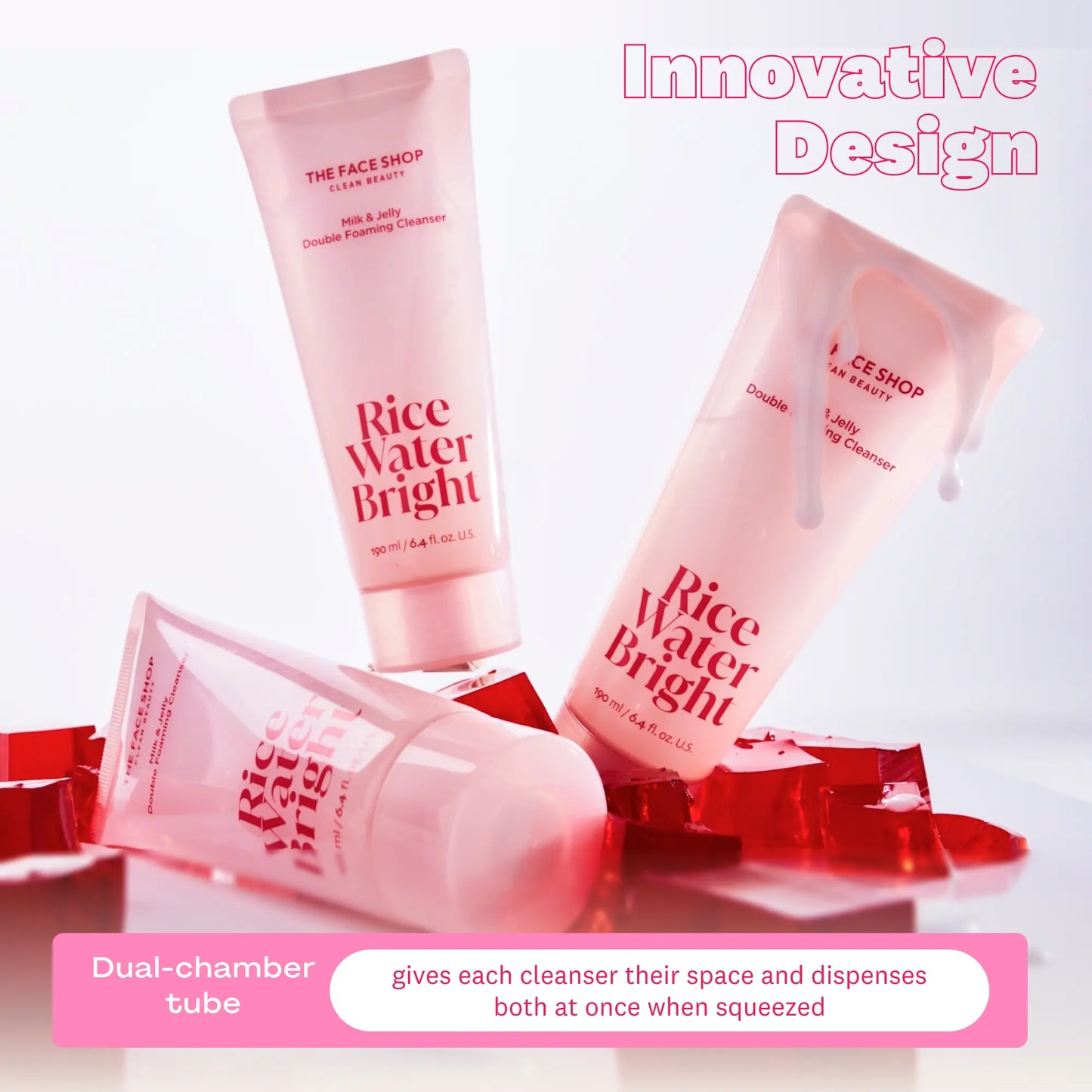 [THE FACE SHOP] Rice Water Bright Milk & Jelly Double Cleanser | 2-In-1 Foaming Facial Cleanser with Squalane, Panthenol & Hyaluronic Acid | Removes Sunscreen & Daily Makeup, Deep Pore Cleansing for Glass-Skin Glow | Korean Skincare
