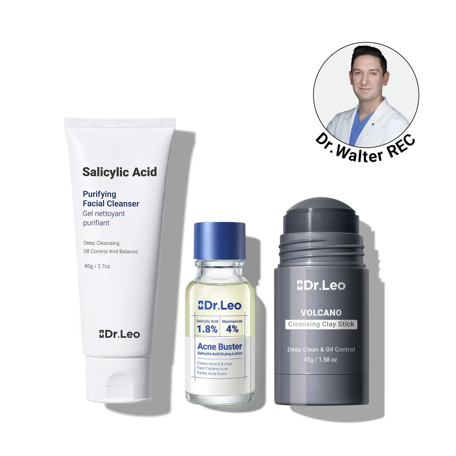【Bundle & Save】Dr.Leo Salicylic Acid Acne Treatment Set | 24H Pimple Rescue + 15 Minutes Blackhead Removal + Pore Detox + Oil Control | Drying Lotion + Clay Mask Stick + Cleanser Skin Repair #Mothersdaygift #Summervibes