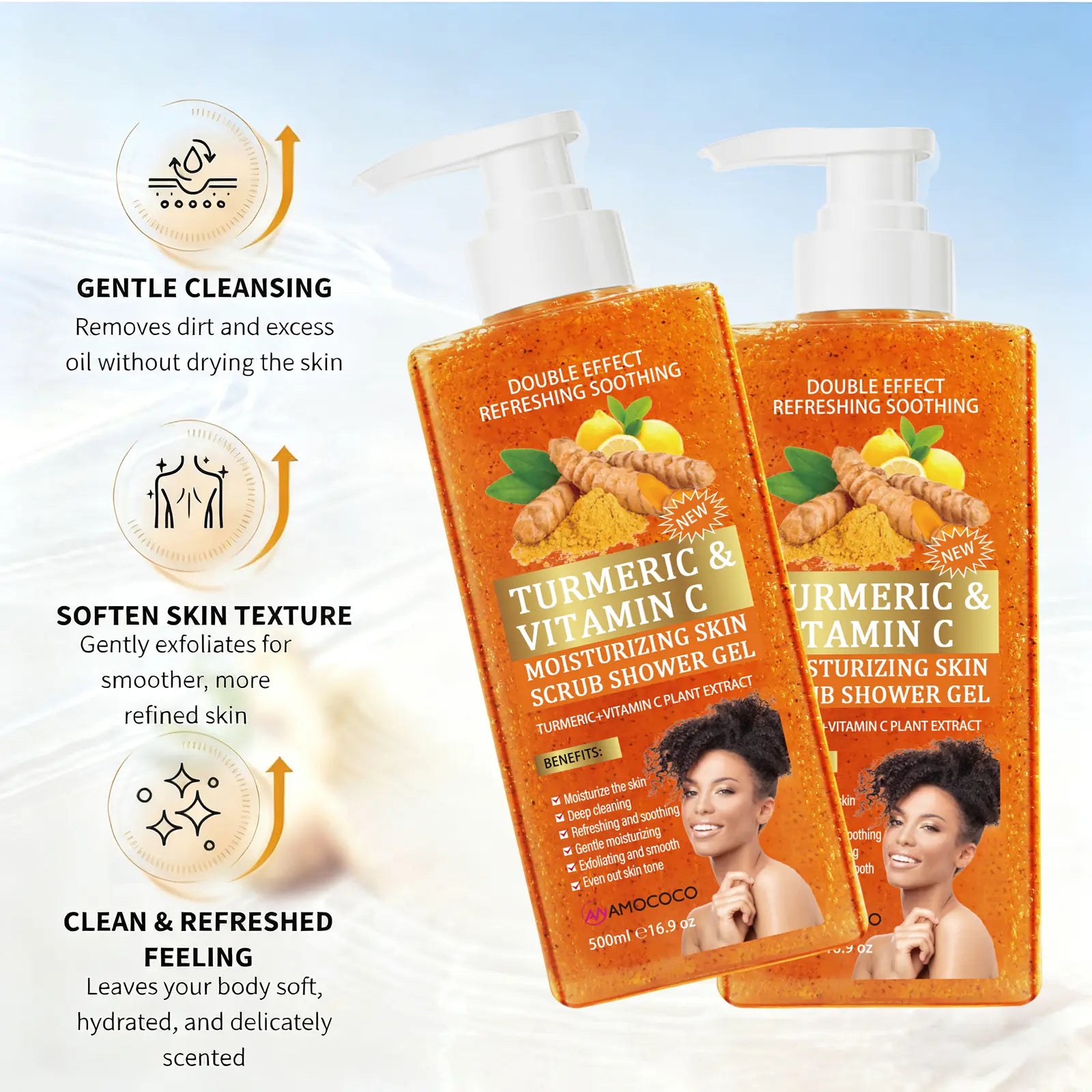 Turmeric Vitamin C Scrub Body Wash 500Ml, Gently Moisturizing and Soothing the Skin with a Long-Lasting Fragrance