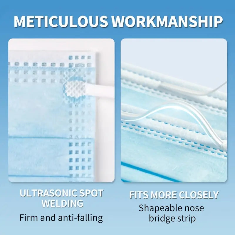 Disposable Protective Face Mask 50/100Pack Individually Packaged Wrapped Protection for Adults 3-Layer Filter Safety Face Masks Non-Woven Melt-Blown Filter Breathable Protection Mask for Travel Daily Protection against Droplets