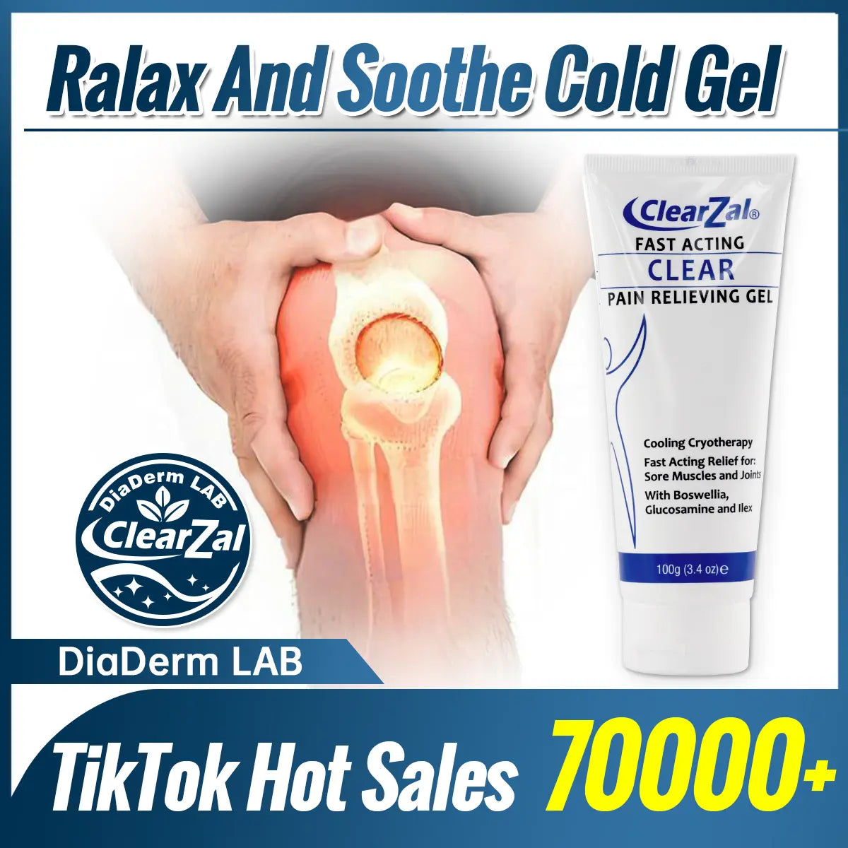 Clearzal Soothing Cooling Gel 100G, Relieving Body Gel, Cooling with Menthol and Frankincense, Helps Relieve Muscle Tension , Relax Your Waist, Legs, Knees, Shoulders and Neck to Relieve Fatigue, Sports Soothing Cooling Gel Body Care Lotions