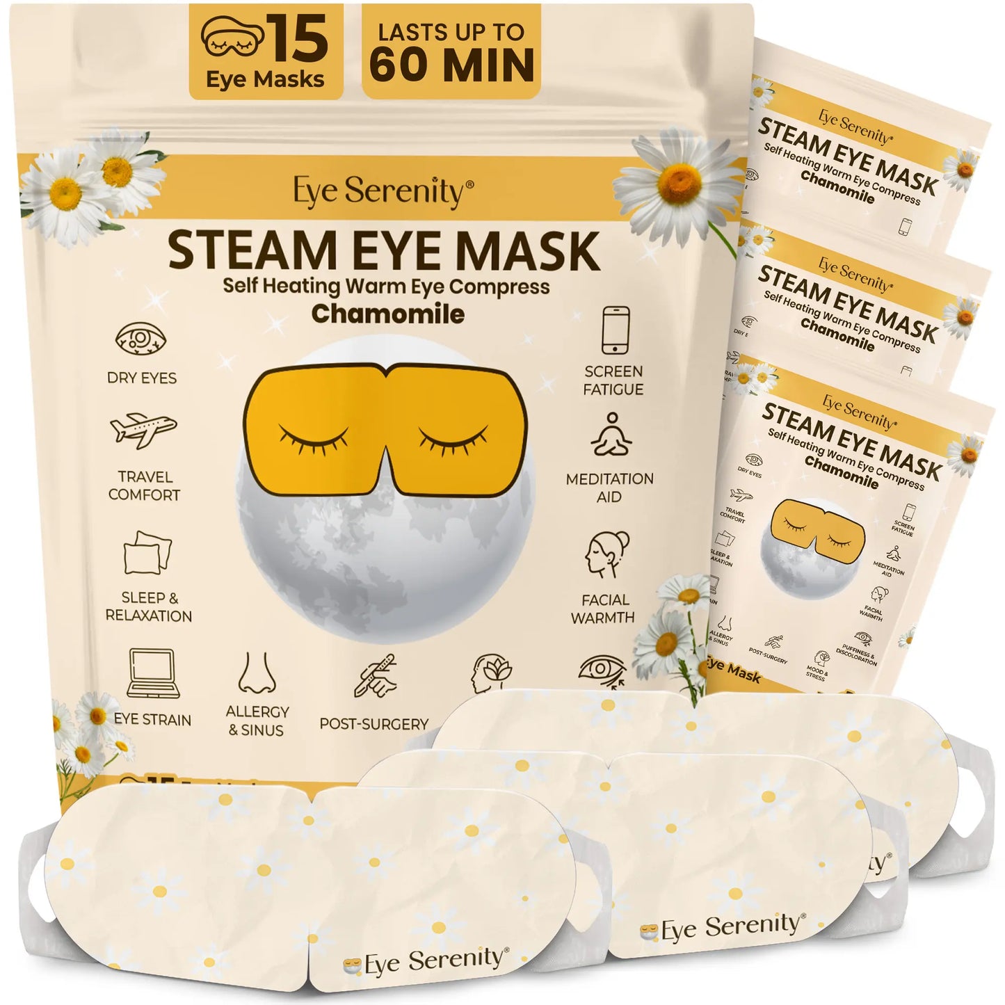 Eye Serenity Steam Eye Mask - Warm Eye Compress and Sleep Mask for Dry Eye, Screen Fatigue, Travel, Sleep, Gifts - Calming Heated Eye Mask