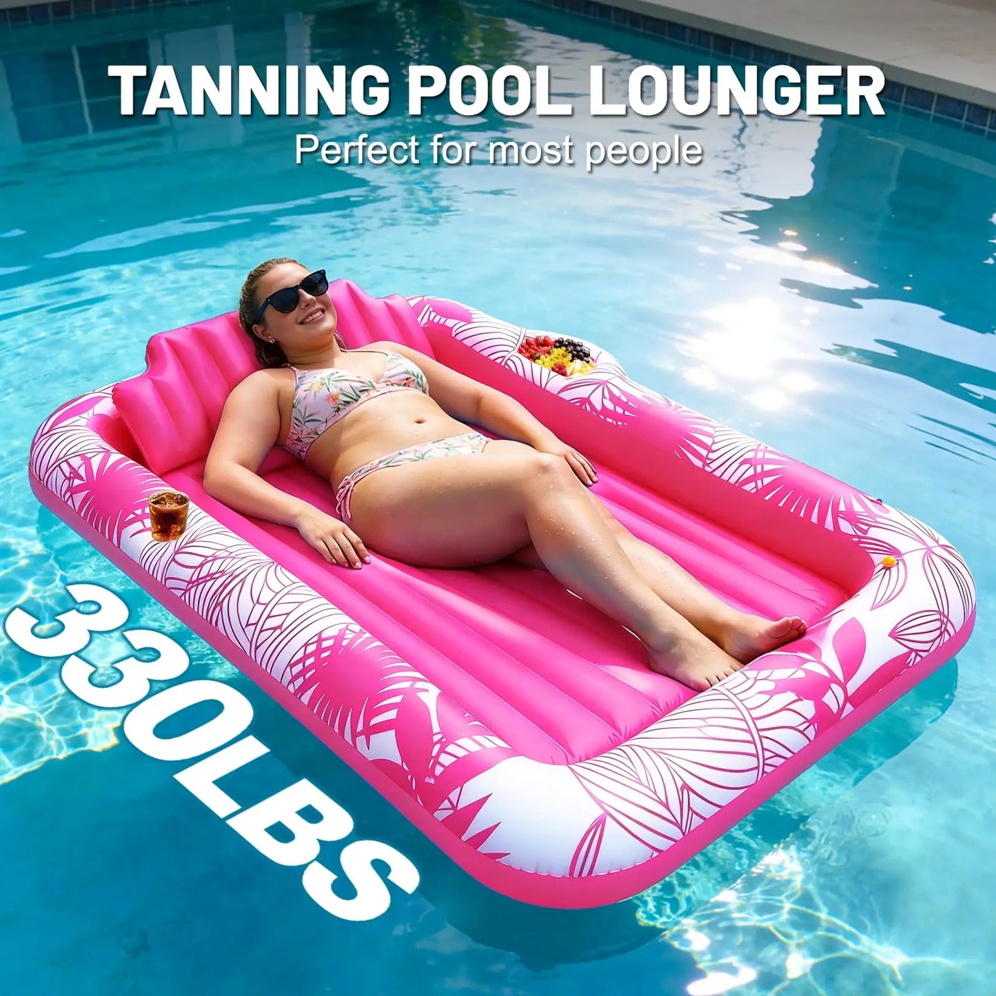 Large Inflatable Tanning Pool Lounge Float with Sprinkler Cup Holder, 78"X50" Large Pool Floats Adult with Pillow, 4 in 1 Suntan Tub Raft Floatie, Sunbathing Bed Lounge for Water Blow up Kids Ball Pit Party Gifts, Inflatable Sofa Summervibes