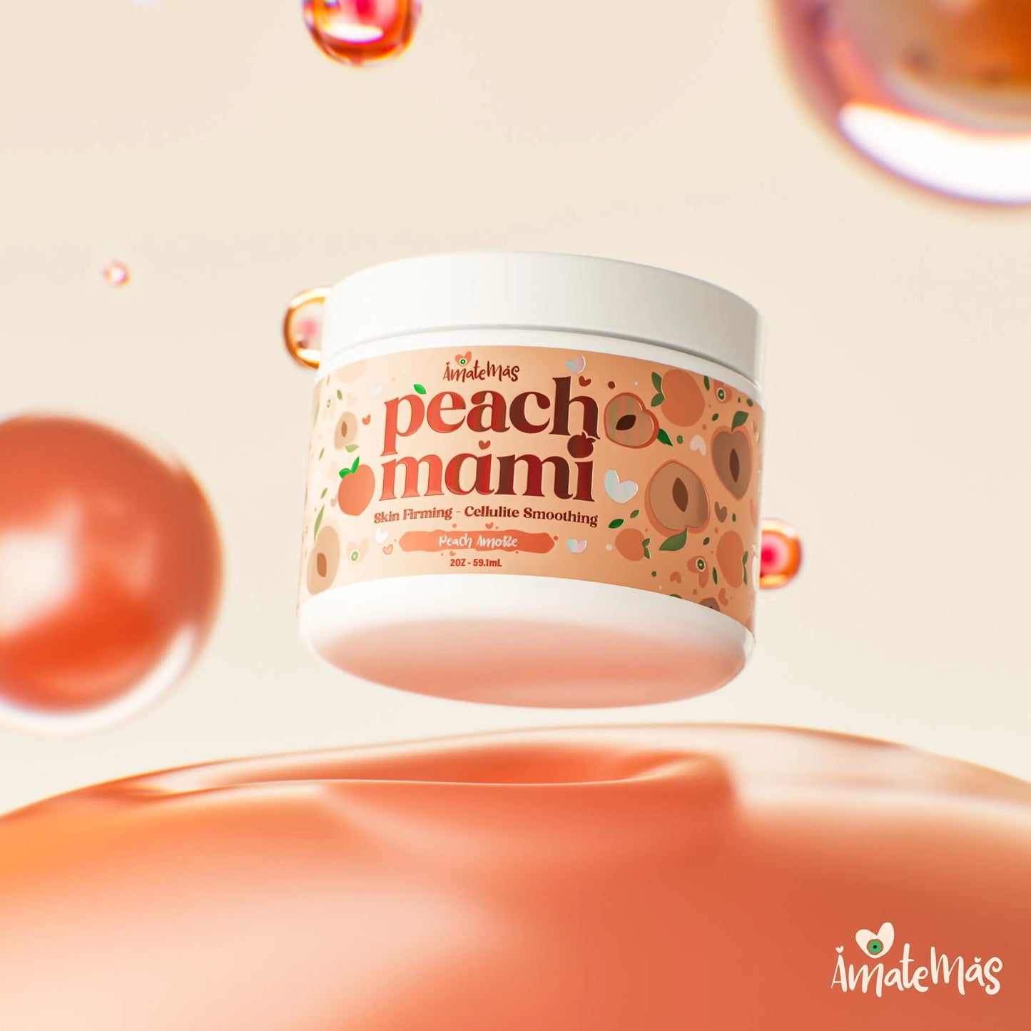 AMATEMAS Peach Mami Skin Firming Body Cream - Vegan Blend Body Care Self Care Product with Caffeine, Hyaluronic Acid, Jasmine, Coconut for All Skin Types Deep Hydration, Smooth Glow