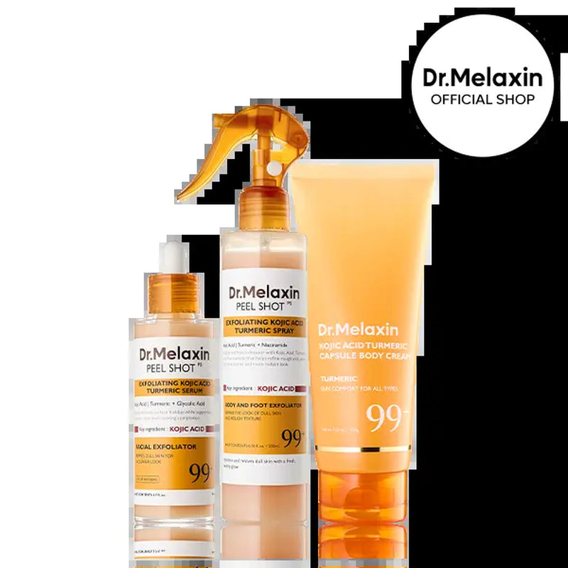 [Dr.Melaxin Official] Kojic Acid Turmeric Amber Face & Body Care Set, Dark Spot & Pigmentation Care for Uneven Skin Tone