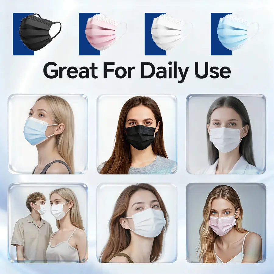Disposable Protective Face Mask 50/100Pack Individually Packaged Wrapped Protection for Adults 3-Layer Filter Safety Face Masks Non-Woven Melt-Blown Filter Breathable Protection Mask for Travel Daily Protection against Droplets