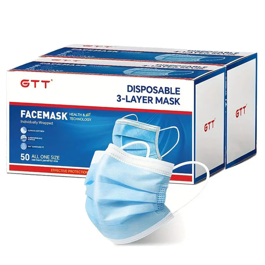 Disposable Protective Face Mask 50/100Pack Individually Packaged Wrapped Protection for Adults 3-Layer Filter Safety Face Masks Non-Woven Melt-Blown Filter Breathable Protection Mask for Travel Daily Protection against Droplets