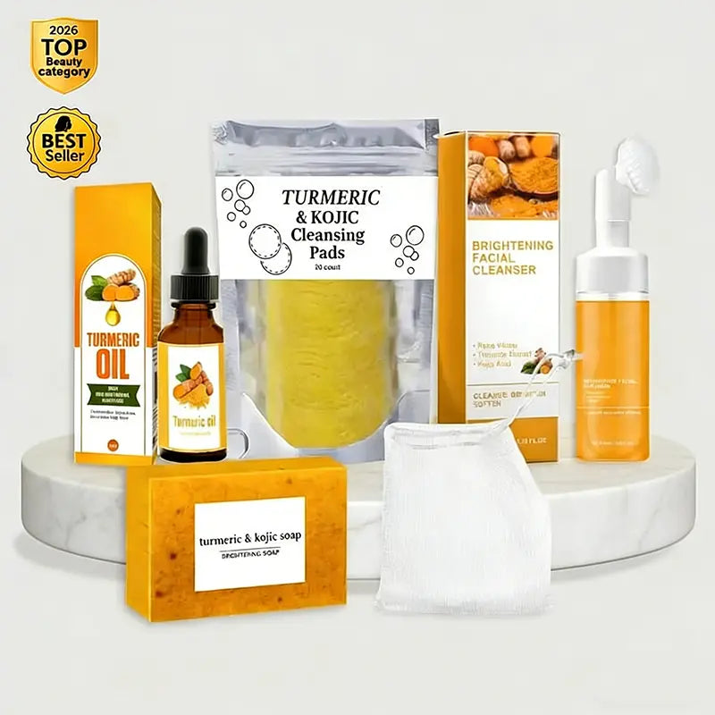 Turmeric Skin Care Kit, 5 Counts/Set Facial Cleansing Pads & Soap & Oil & Cleansing Mousse & Facial Cleanser & Lathering Net, Skin Care Kit for Women & Men, Turmeric Face Wash