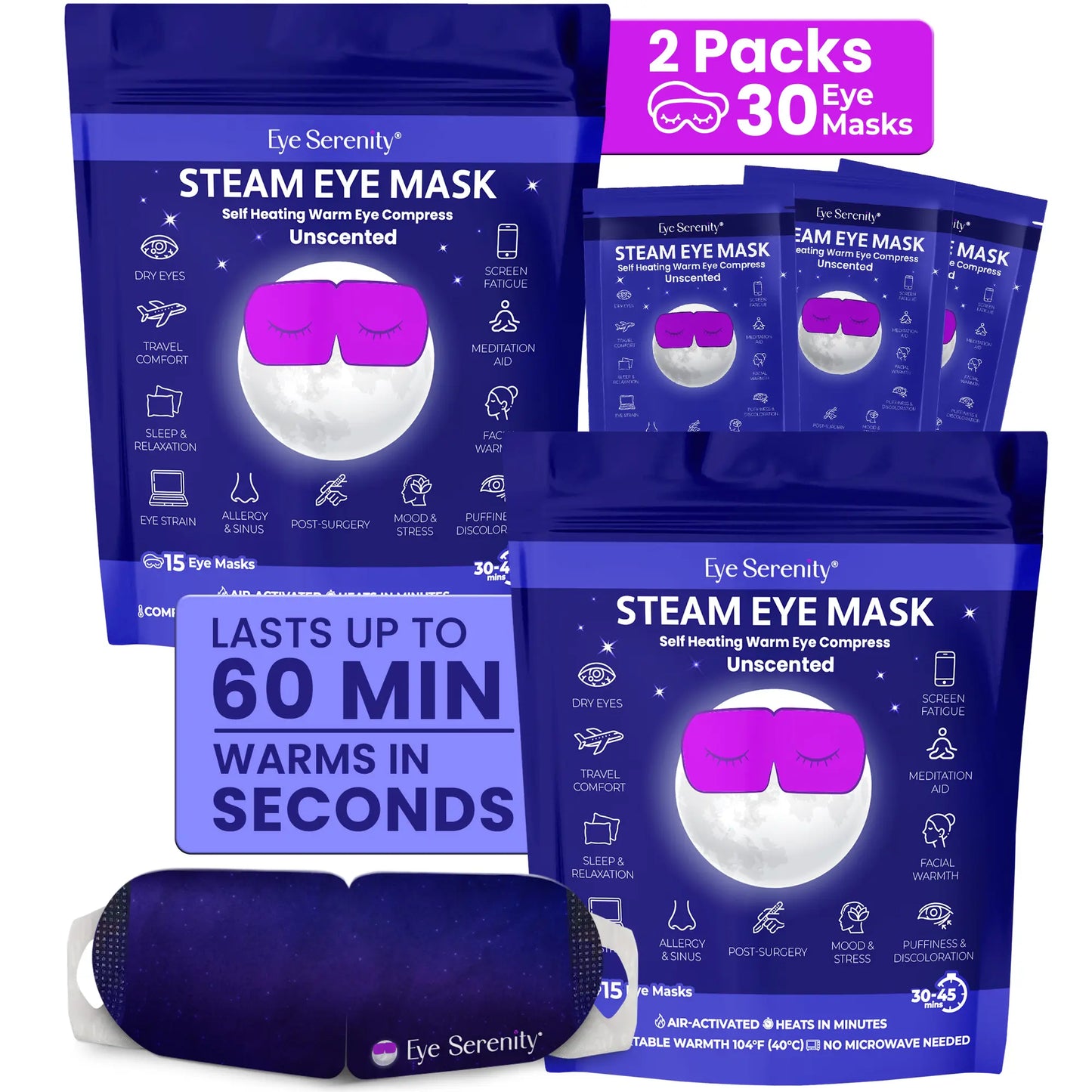 Eye Serenity Steam Eye Mask - Warm Eye Compress and Sleep Mask for Dry Eye, Screen Fatigue, Travel, Sleep, Gifts - Calming Heated Eye Mask