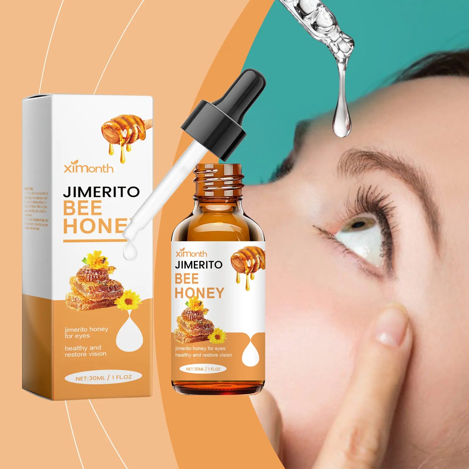 XIMONTH Genuine Honey Essence Eye Cleansing Serum 30ML Hydrating Moisturizer: Long-Lasting Moisturizing Anti-Eye Fatigue Soothing and Calming Lotion, Gentle Daily Use Refreshing Honey Eye Care Product, for Men and Women, Effective within 7 Days
