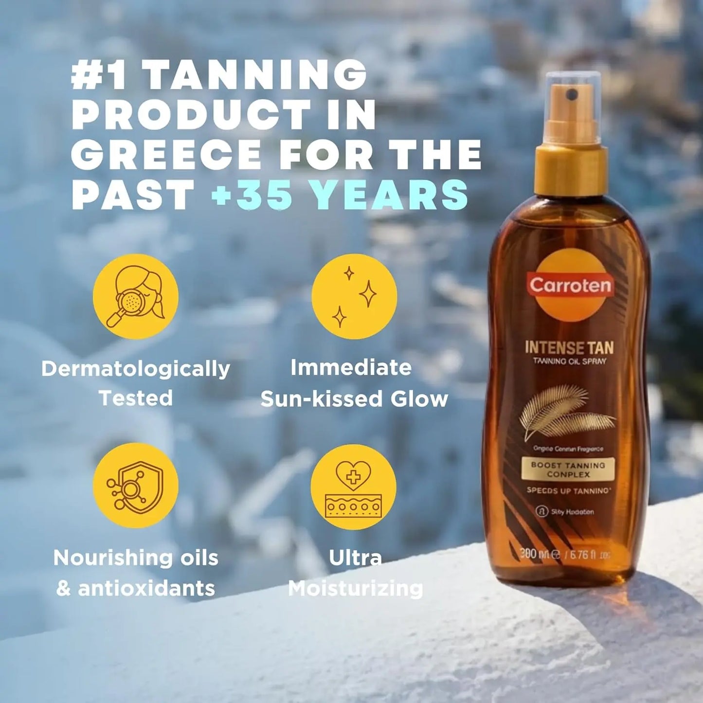 Carroten Intensive Tanning Oil Spray | Browning Tan Accelerator | Vitamin E and Carrot & Coconut Oils | Water-Resistant, Silky Hydration | Coconut Fragrance | Made in Greece | 6.7 Oz