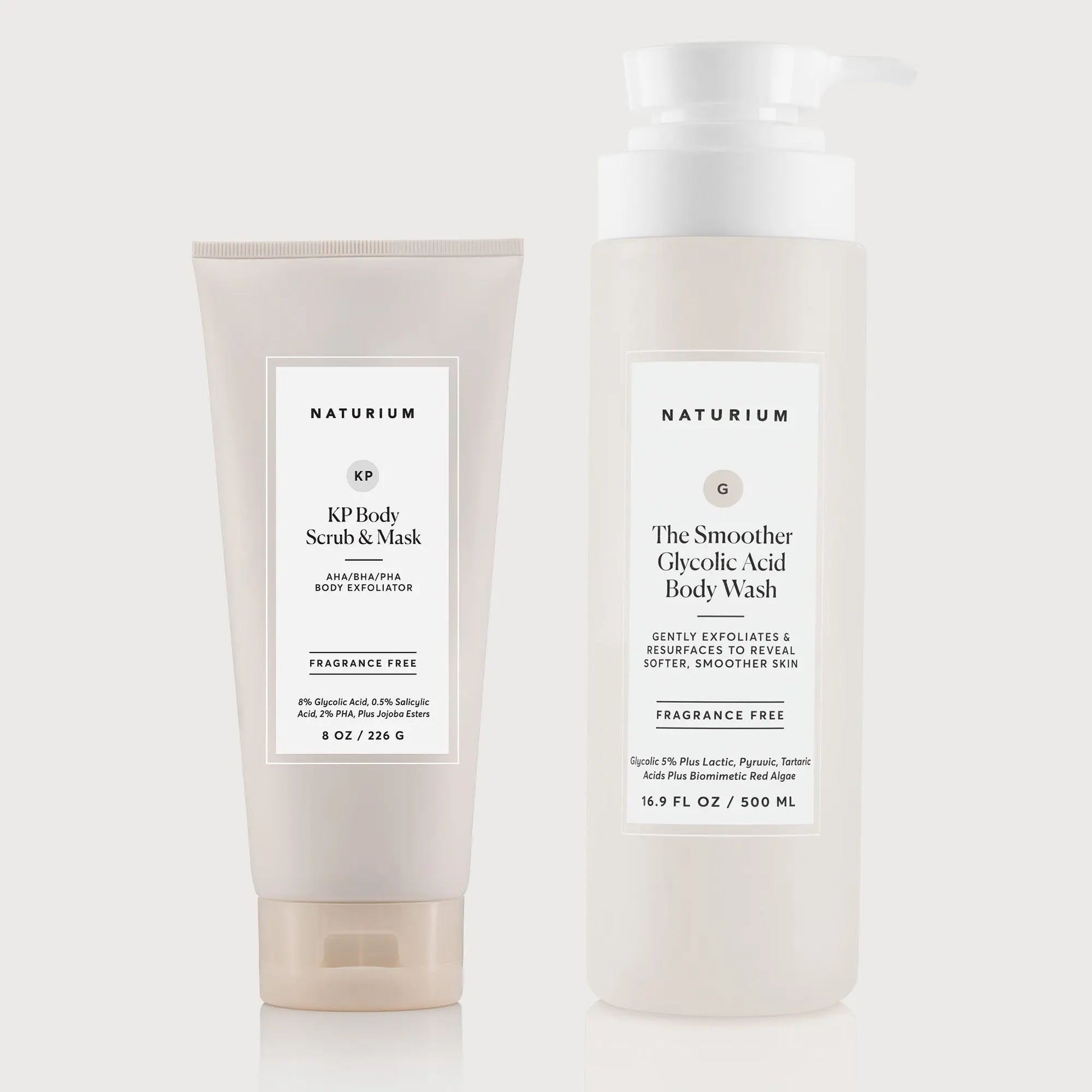 Naturium the Exfoliating Body Bundle, KP Body Scrub & Mask and the Smoother Glycolic Acid Body Wash
