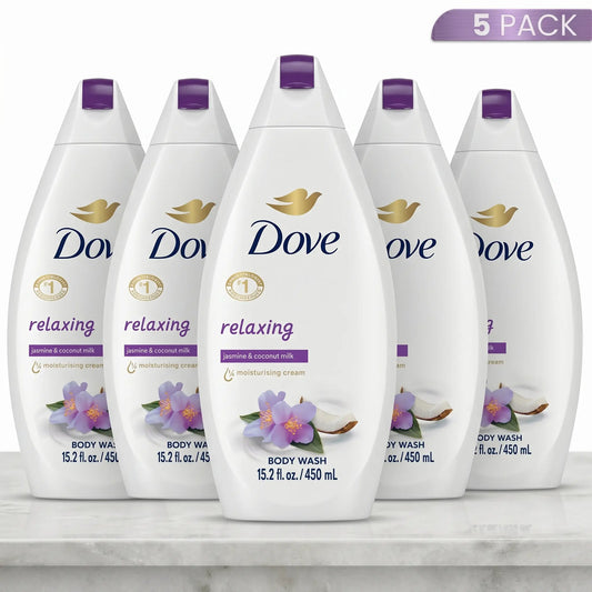 Dove Body Wash Relaxing Jasmine & Coconut Milk (5 Pack) 15.2Oz / 450Ml - 1/4 Moisturizing Cream & Plant Based