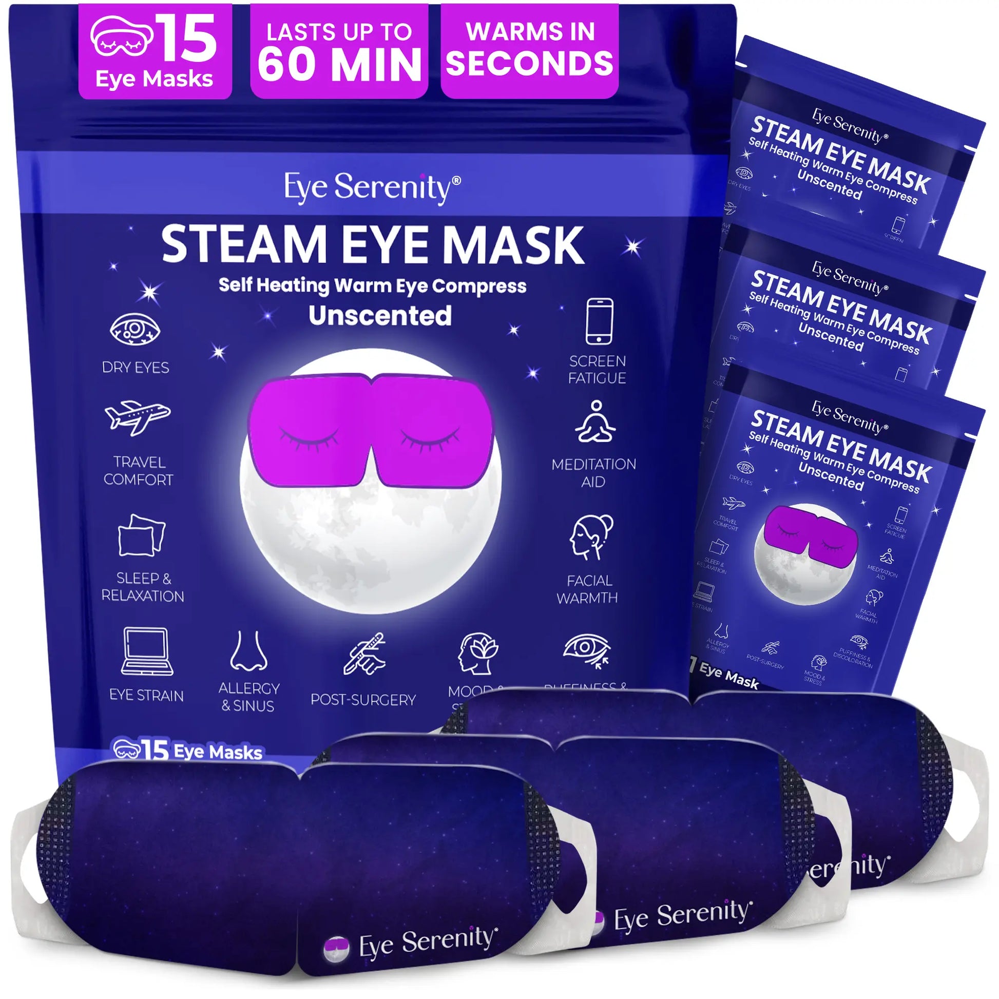 Eye Serenity Steam Eye Mask - Warm Eye Compress and Sleep Mask for Dry Eye, Screen Fatigue, Travel, Sleep, Gifts - Calming Heated Eye Mask