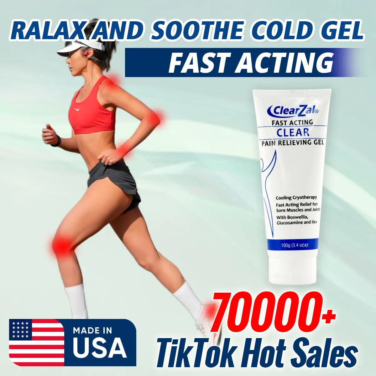 Clearzal Soothing Cooling Gel 100G, Relieving Body Gel, Cooling with Menthol and Frankincense, Helps Relieve Muscle Tension , Relax Your Waist, Legs, Knees, Shoulders and Neck to Relieve Fatigue, Sports Soothing Cooling Gel Body Care Lotions