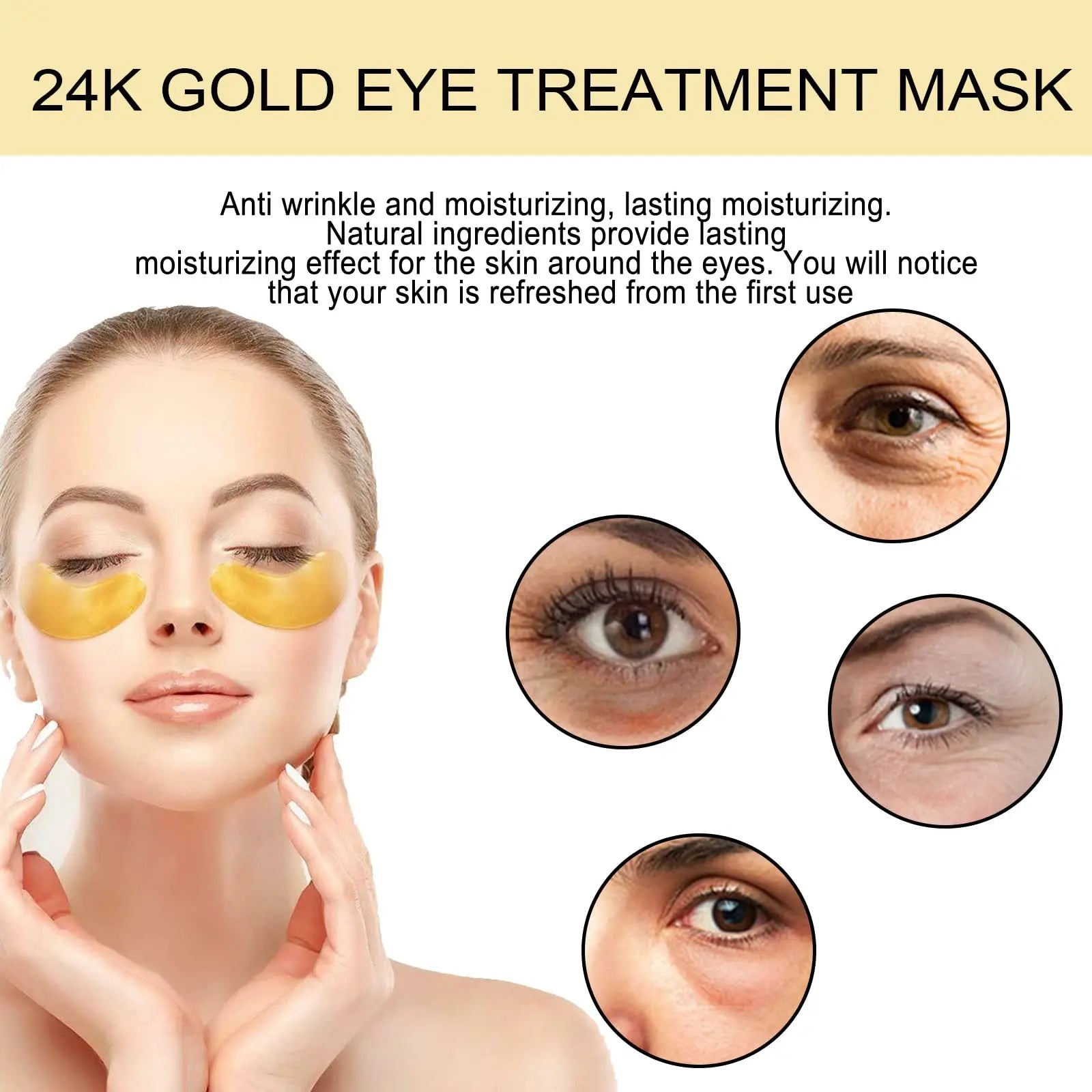 24K Gold Eye Patches - Firming, Glowing & Hydrating Hydrogel Mask for Puffy Eyes, Dark Circles, Wrinkles, Fine Lines, Eye Bags Treatment, Korean Skincare Gifts for Women and Men, 60Pcs