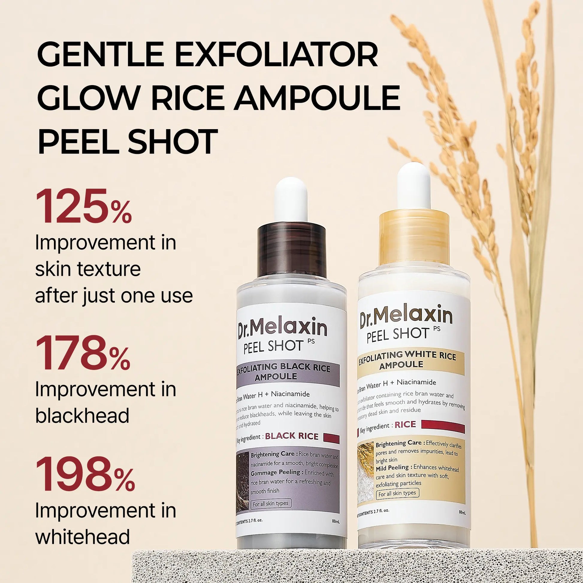 [Dr.Melaxin Official] Body & Face Peel Shot Duo - Glow Rice Peeling Ampoule Gentle Exfoliant Korean Radiant Skin Care Pure Kojic Acid & Turmeric