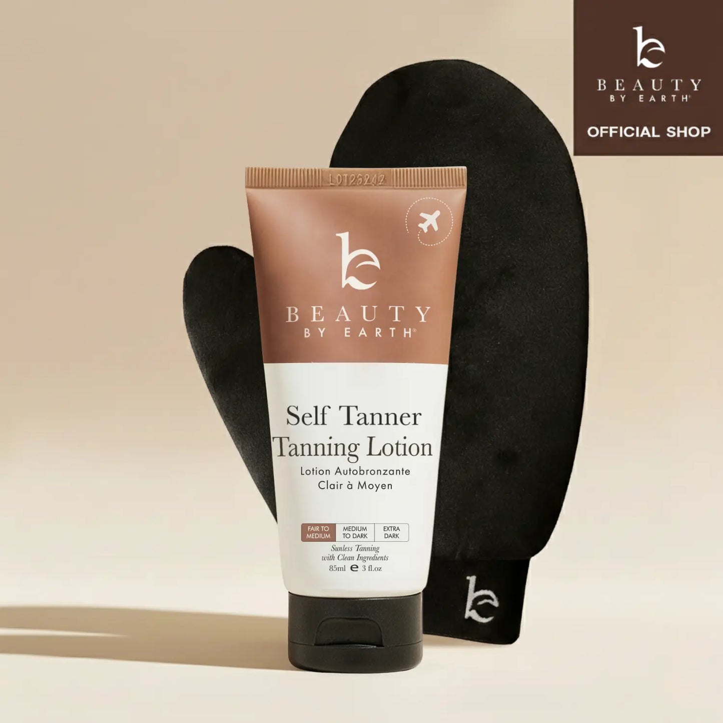 Beauty by Earth Self Tanner Lotion Discovery Kit - Sunless Tanning Travel Size Lotion with Applicator Mitt for First-Timers, Sensitive Skin Streak-Free Bronze Moisturizing Tan with Aloe Vera