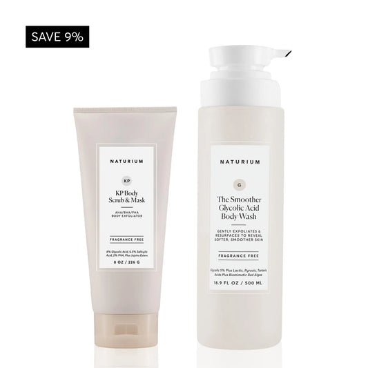 Naturium the Exfoliating Body Bundle, KP Body Scrub & Mask and the Smoother Glycolic Acid Body Wash