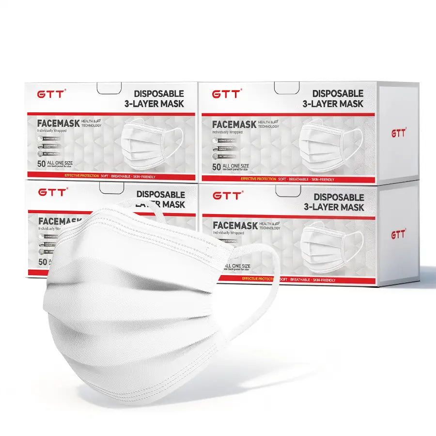 Disposable Protective Face Mask 50/100Pack Individually Packaged Wrapped Protection for Adults 3-Layer Filter Safety Face Masks Non-Woven Melt-Blown Filter Breathable Protection Mask for Travel Daily Protection against Droplets