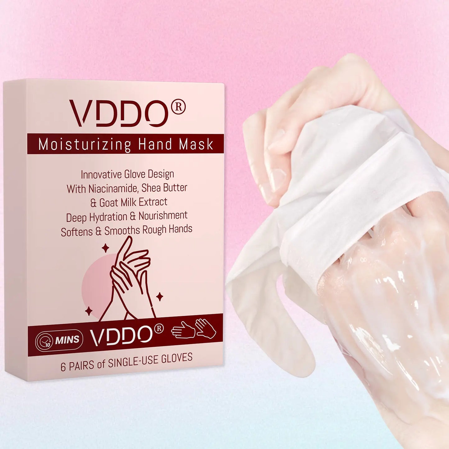 VDDO Deep Moisturizing Hand Mask – 6 Pairs | Niacinamide, Shea Butter & Goat Milk Extract for Dry, Rough Hands