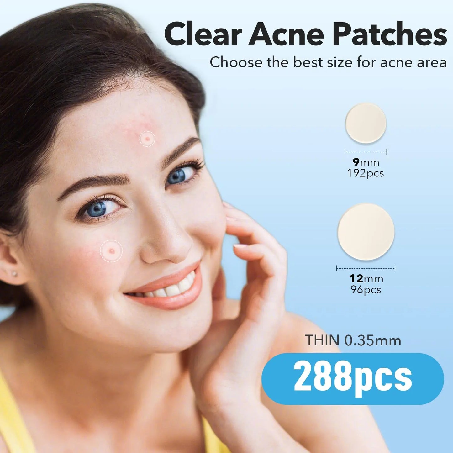QUSTERE Pimple Patches for Face, Hydrocolloid Acne Patches, Cute round Shape Zit Covers, Spot Stickers with Tea Tree, Salicylic Acid & Cica Oil| 2 Sizes (9Mm, 12Mm) |288 Count Skincare Clear