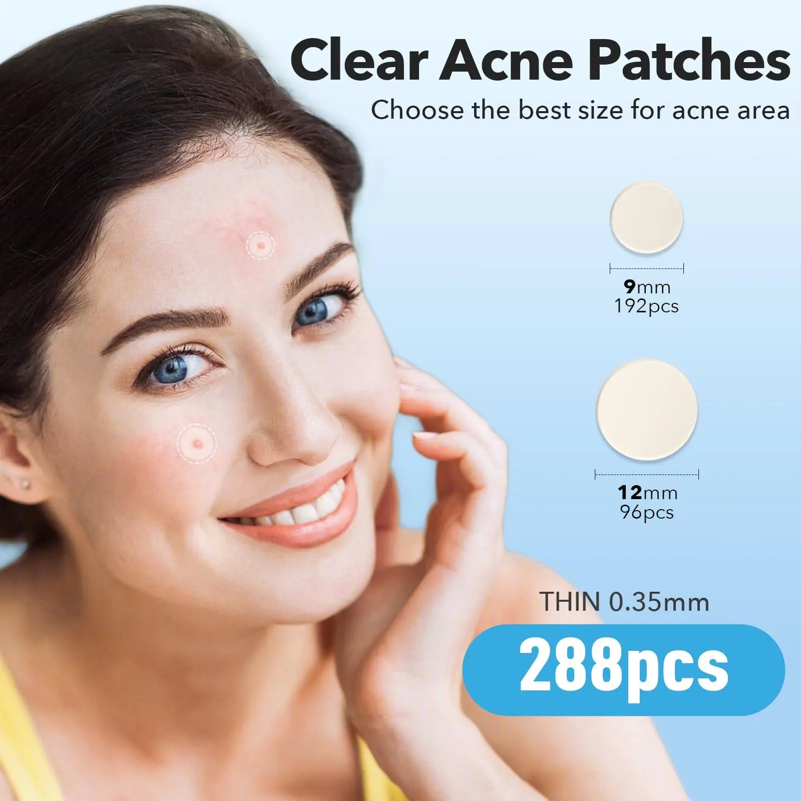 QUSTERE Pimple Patches for Face, Hydrocolloid Acne Patches, Cute round Shape Zit Covers, Spot Stickers with Tea Tree, Salicylic Acid & Cica Oil| 2 Sizes (9Mm, 12Mm) |288 Count Skincare Clear