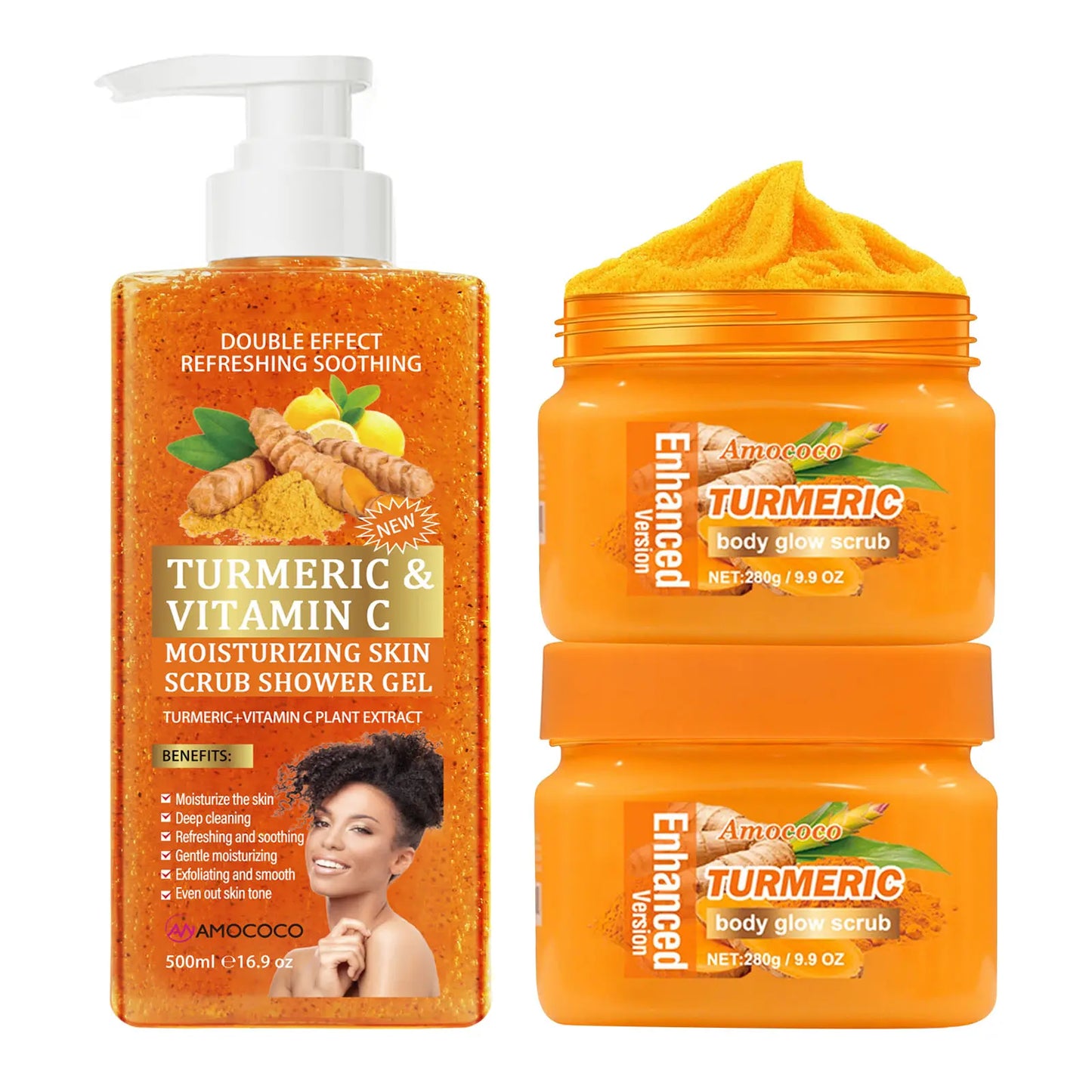 Turmeric Vitamin C Scrub Body Wash 500Ml, Gently Moisturizing and Soothing the Skin with a Long-Lasting Fragrance